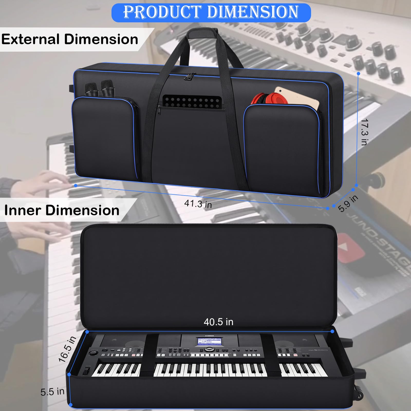 Tingroun 61 Key Keyboard Case With Wheels?Portable Padded Keyboard Bag Soft ?Rolling Piano Bag With Handles And Adjustable Shoul