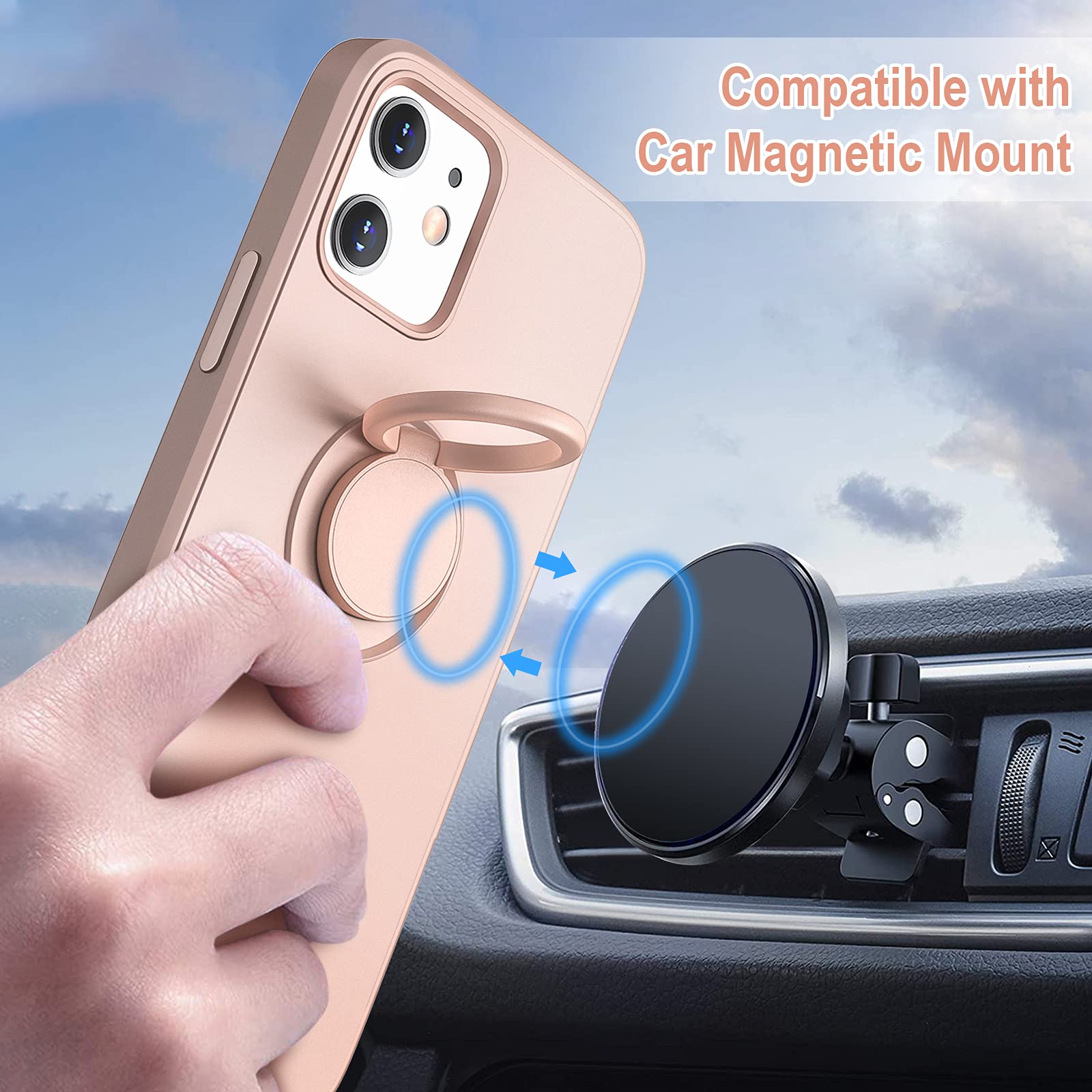 Hython Case For Iphone 12 Case & Iphone 12 Pro Case With Ring Stand, 360 Rotatable Ring Holder Magnetic Kickstand, Shockproof Ru