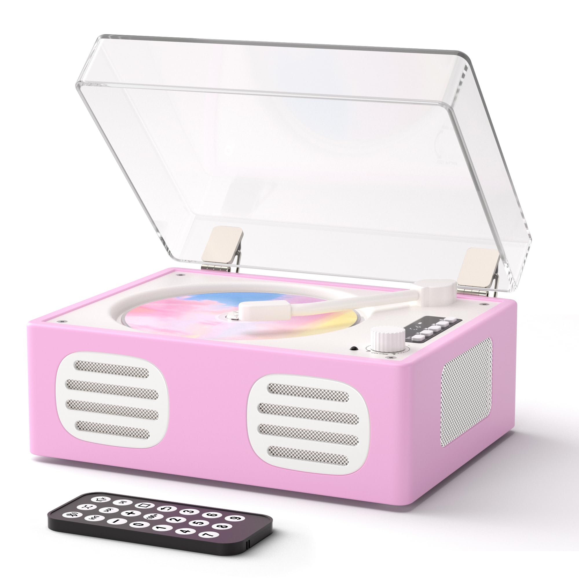 CD Player Portable Bluetooth Input/Output, Retro CD Player with Hi-Fi Speakers, Rechargeable Cute CD Players for Home with LED D