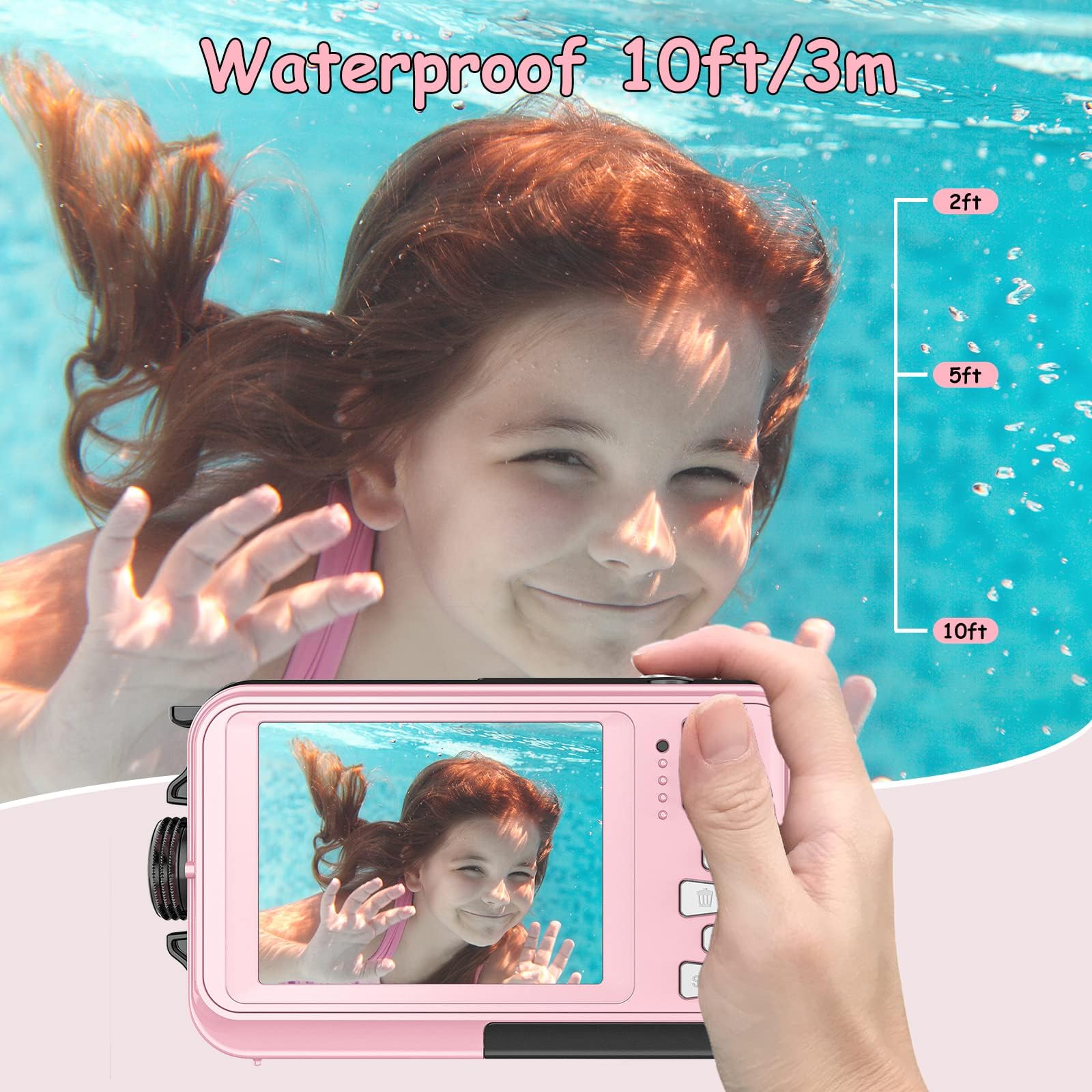Underwater Camera With 32Gb Card Point And Shoot Waterproof Camera 10Ft 30Mp 1080P Fhd Video Compact Portable 16X Zoom Waterproo