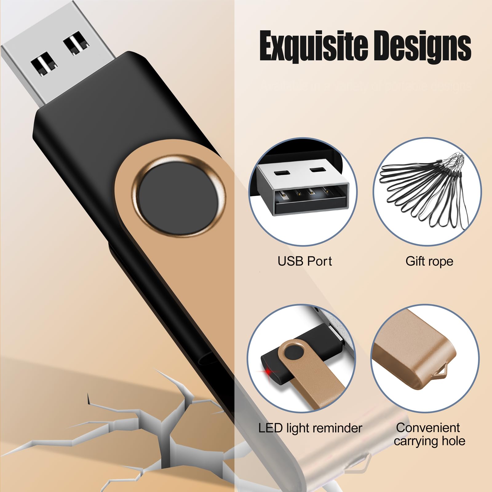 Eastbull 1Gb Usb Flash Drive Bulk Thumb Drives 100 Pack With Lanyards Usb 2.0 Jump Drive 1Gb Memory Sticks Zip Drive Pen Drive For Storage And Backup Gold 100Pcs 1Gb