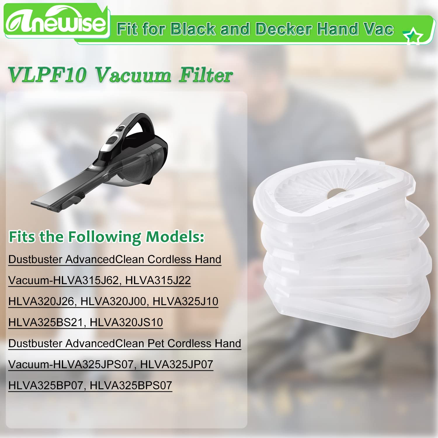 Anewise 4 Pack Vlpf10 Replacement Filters Compatible With Black And Decker Hand Vacuum Hlva320J, Hlva315J62, Hlva325Jp07, Hlva32