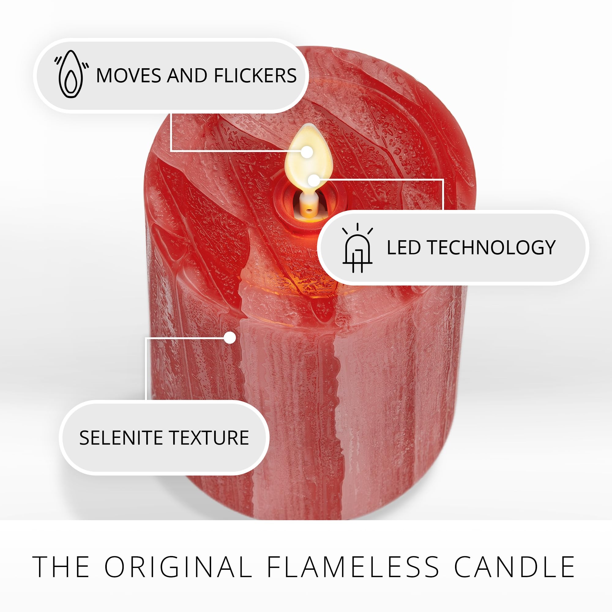 Luminara Selenite Looking Flameless Candle, Holiday Red 3'' X 4.5'', Battery Operated Real Wax Moving Flame Led Pillar W/Timer,