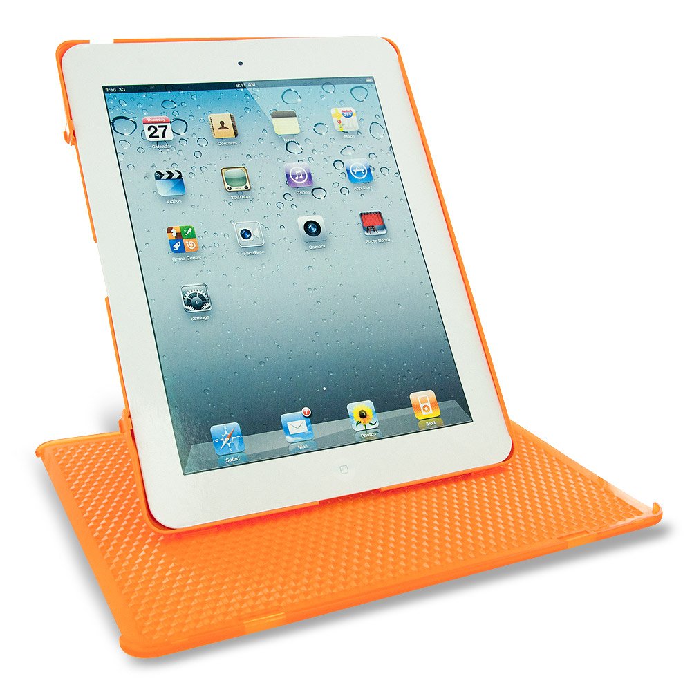 Keydex Ipad 3, New Ipad 3Rd Generation Back Hard Case With Cover   Slim Fit Genius Cover Rotating Stand Case   Orange