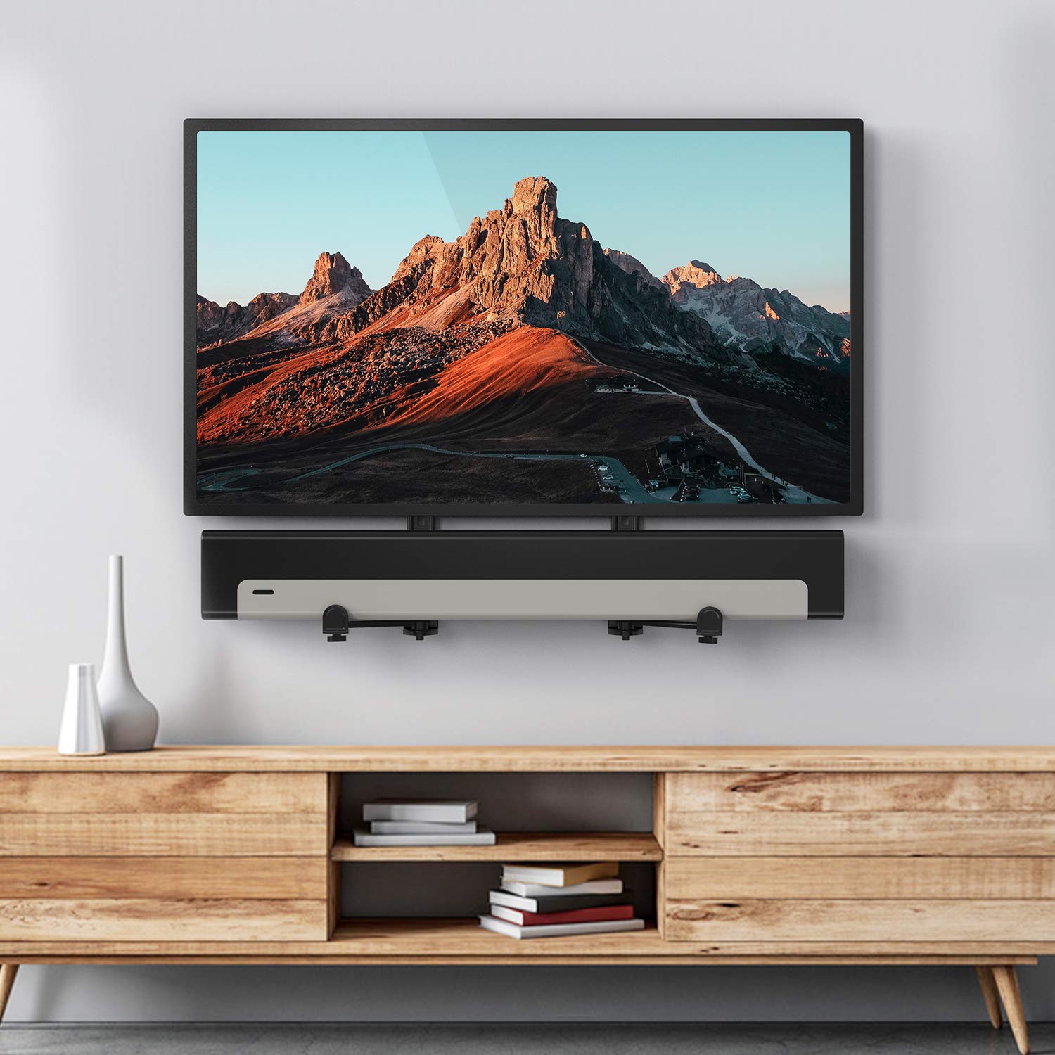 WALI Universal Sound Bar Mount   Adjustable Holder for Samsung, Bose, Sonos,Lg,Vizio and Most Soundbars 20'' 45'' Wide, Extends 1.6 to 7.2 Inches, Supports 33 lbs, Easy Installation, Black