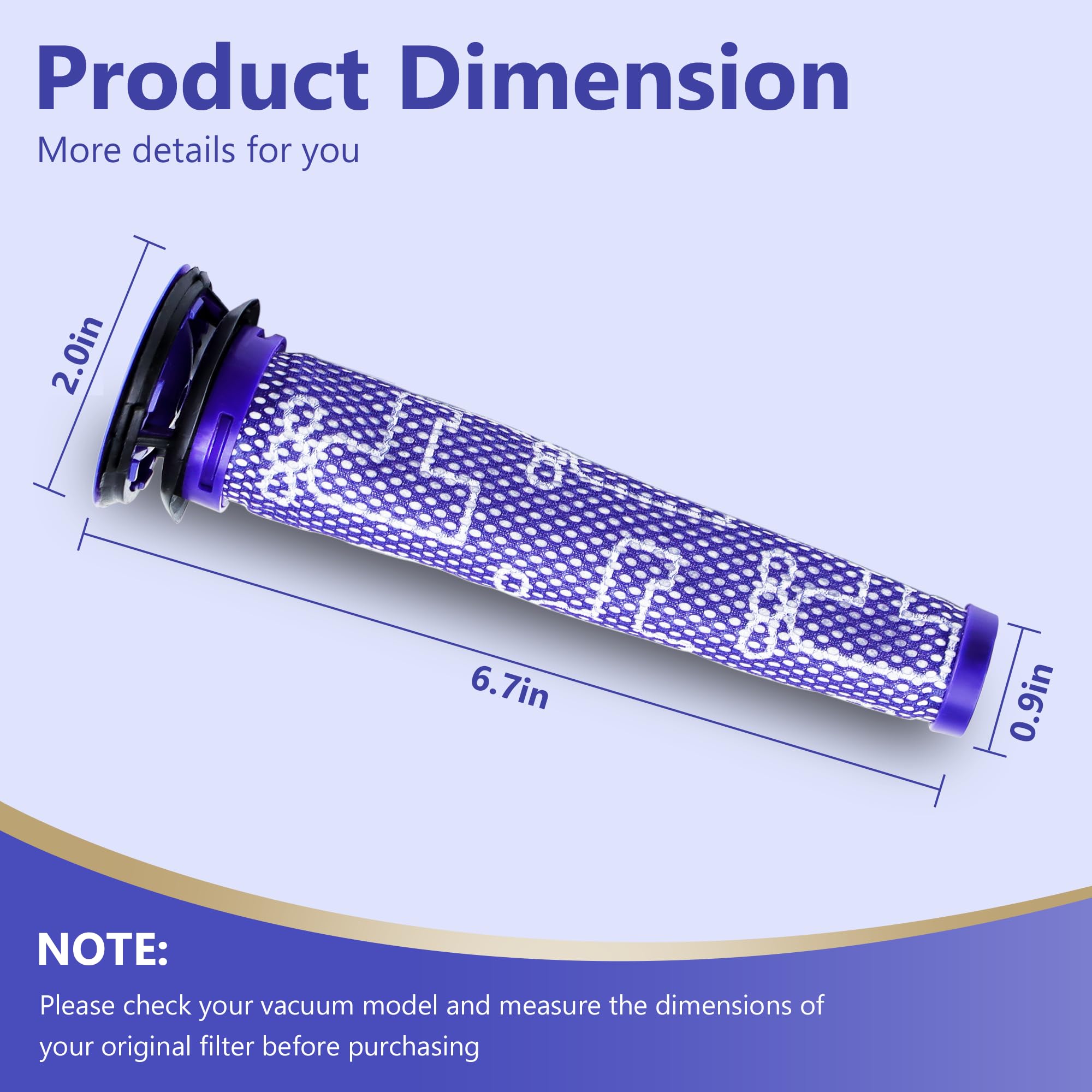 Funmit 3-Pack Pre Filter Replacement for Dyson V6/V7/V8, Model 965661-01, Deep Purple, Durable ABS Material