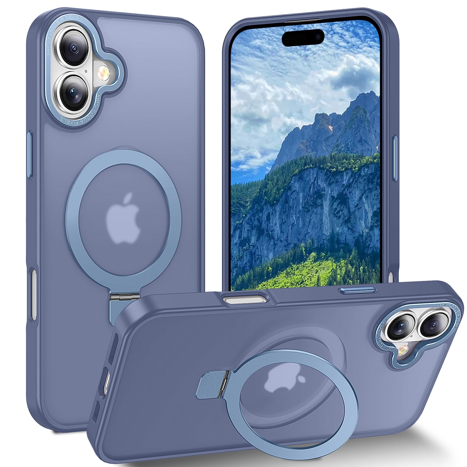 Lufanbis Magnetic For Iphone 16 Plus Case With Ring Stand, [10 Ft Drop Protection] [Velvety Touch] Slim Translucent Matte Back S