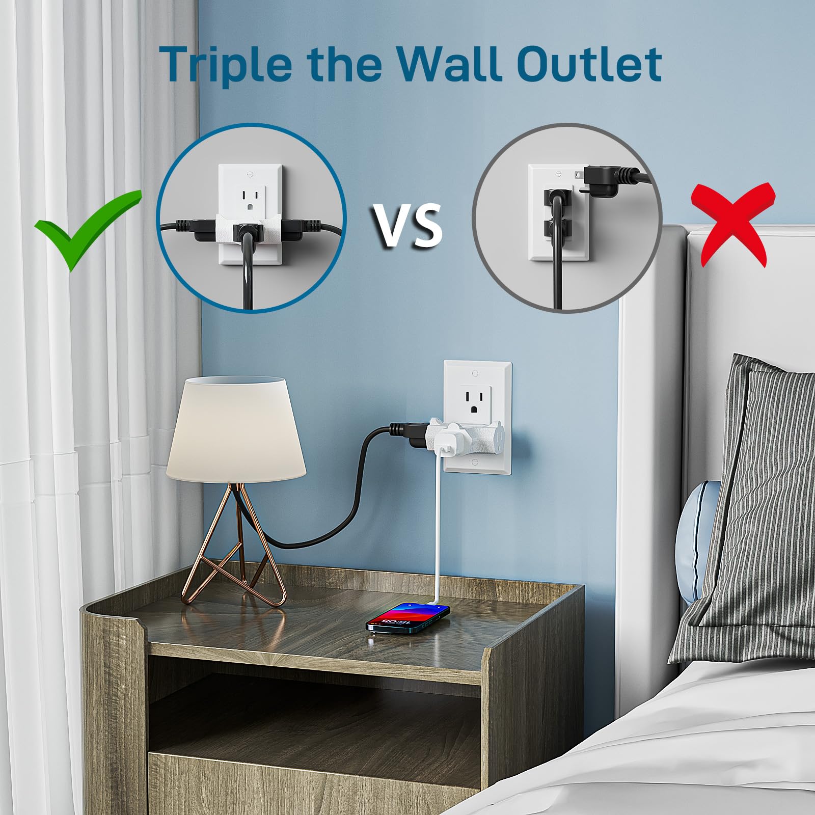 K Kasonic   3 Outlet Grounding Adapter, [Ul Listed] Plug Extender, Heavy Duty Grounded Power Tap   3 Pack (White)
