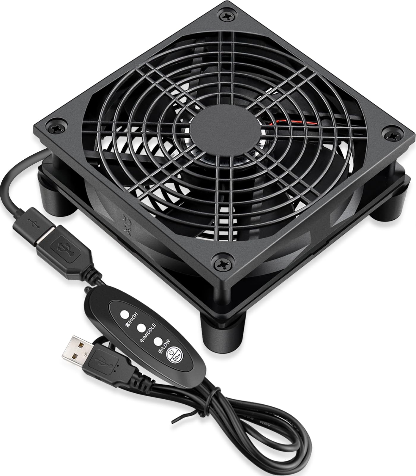GDSTIME Quiet 120mm Router Fan Cooler with L/M/H 3 Speed Controller, DC 5V USB Powered Case Cooling Fans for Xbox Modem Routers 