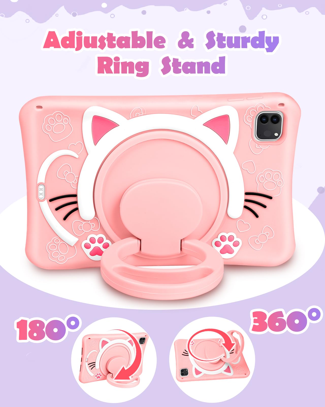 Wazzasoft For Ipad Air 5Th/4Th Generation Case 10.9/Pro 11 Case Girls Cute Cat Kawaii Cover Girly Women With Rotating Handle Sta