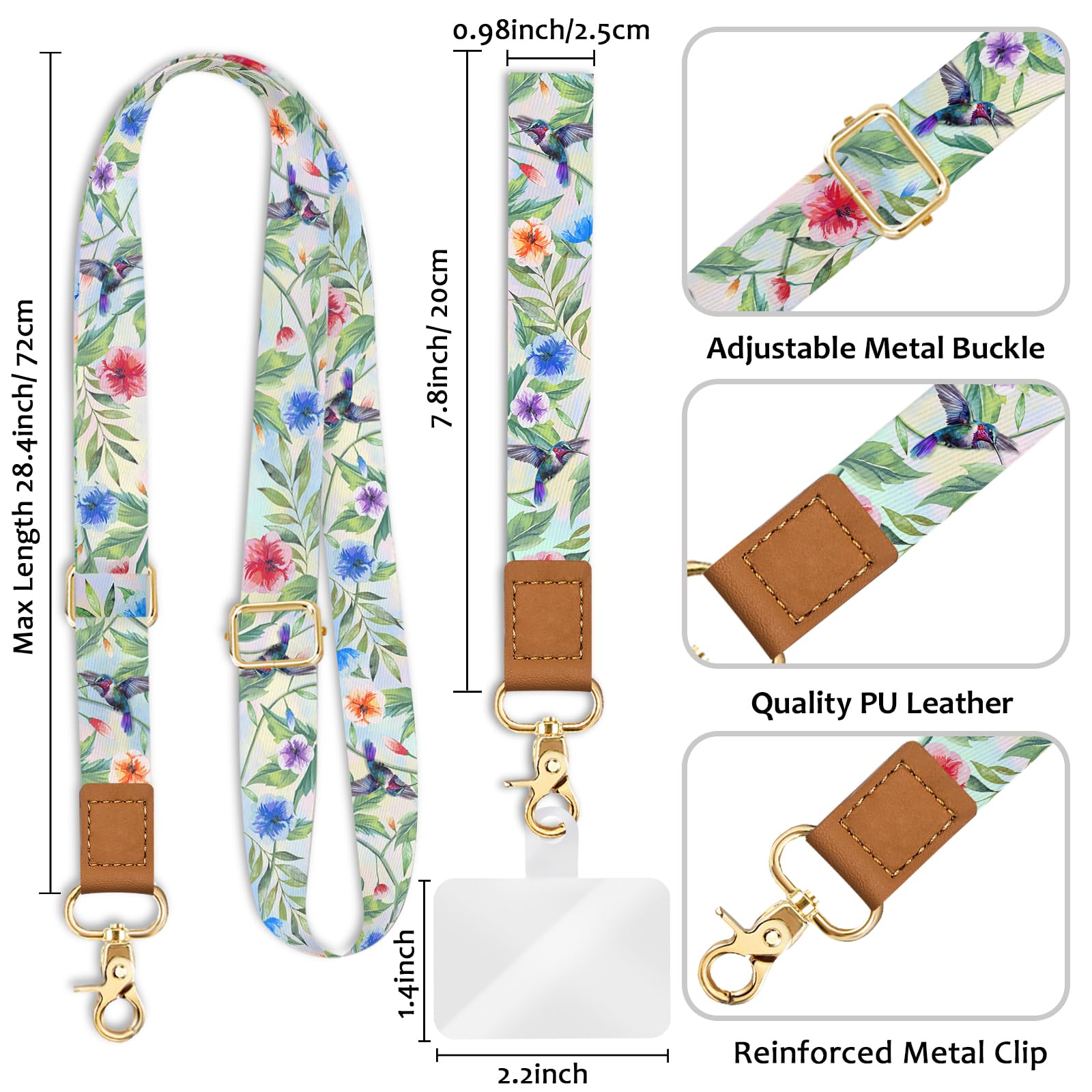 Piefly Phone Lanyard Crossbody Wrist Strap, Hummingbird Cell Phone Lanyards For Around The Neck Wristlet Shoulder, Adjustable Fl