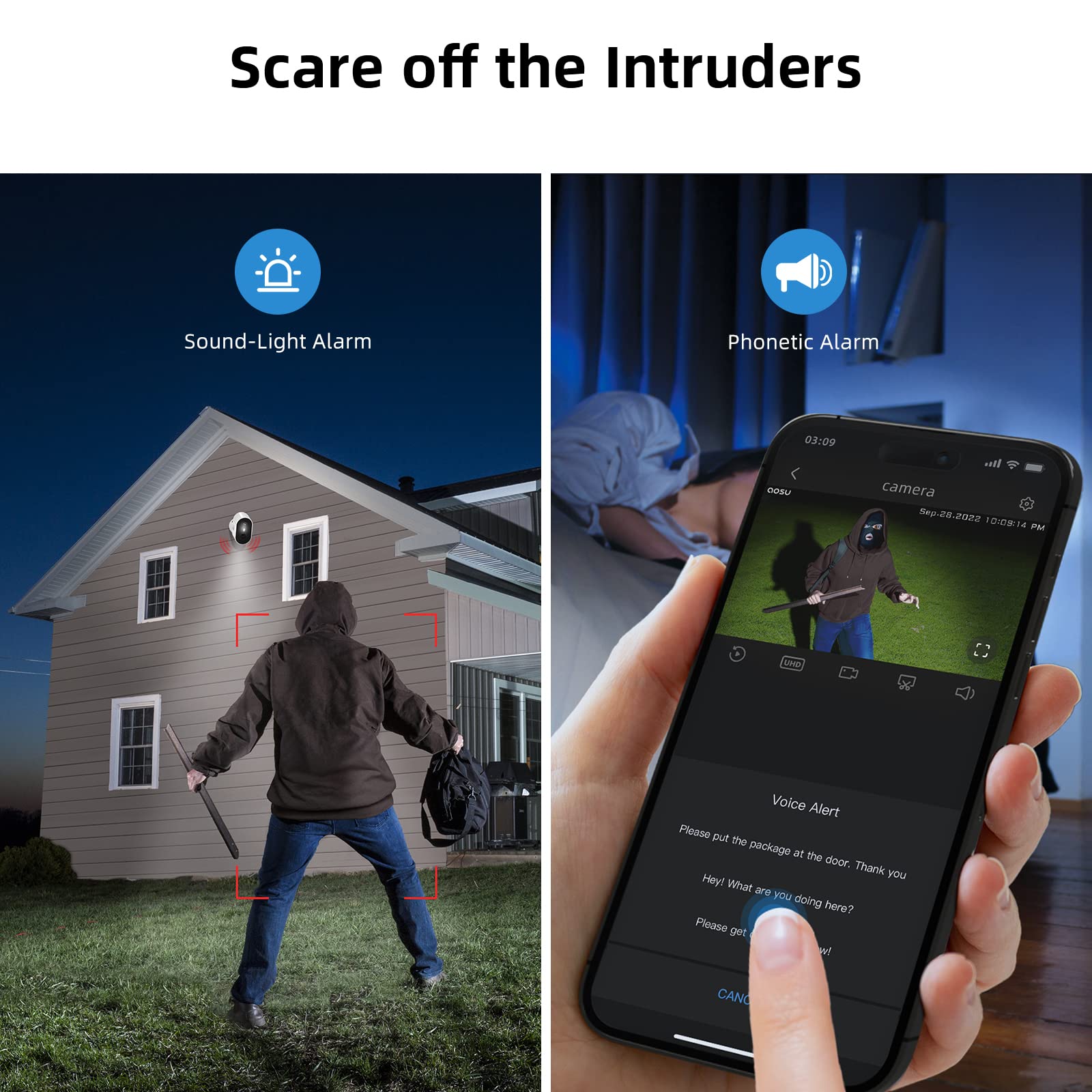 Aosu 2 Pack Security Camera Wireless Outdoor   2K/3Mp Battery Powered Exterior Camera   Siren Alarm, Color Night Vision, 2 Way A