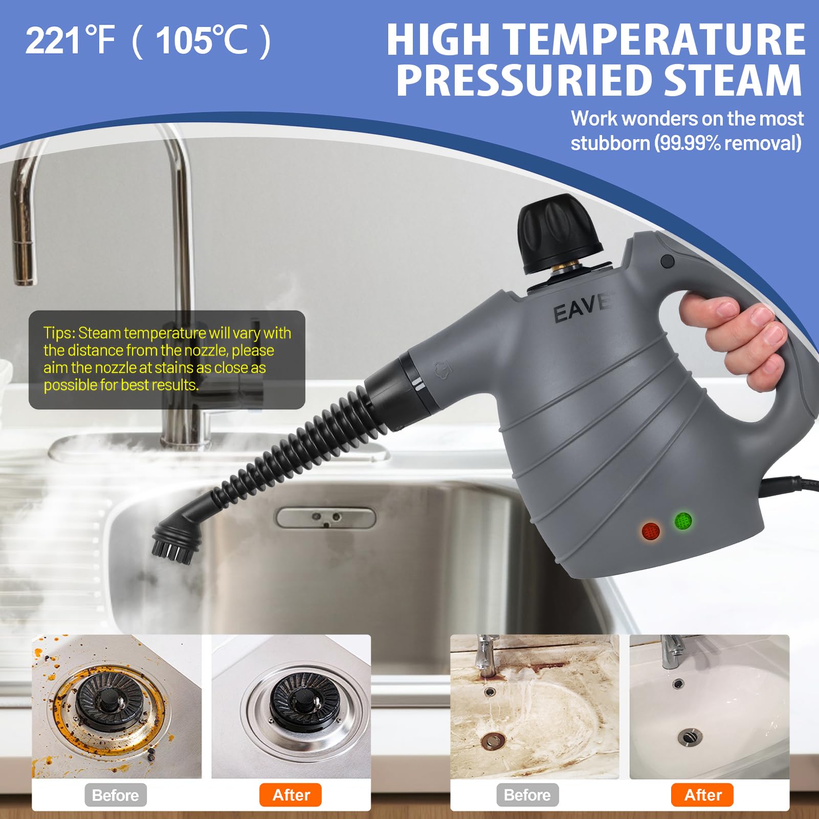 Handheld Steam Cleaner, Portable Steamer For Cleaning, With Steam Lock Button For Hands Free Steaming, 12 In 1 Set Pressurized H