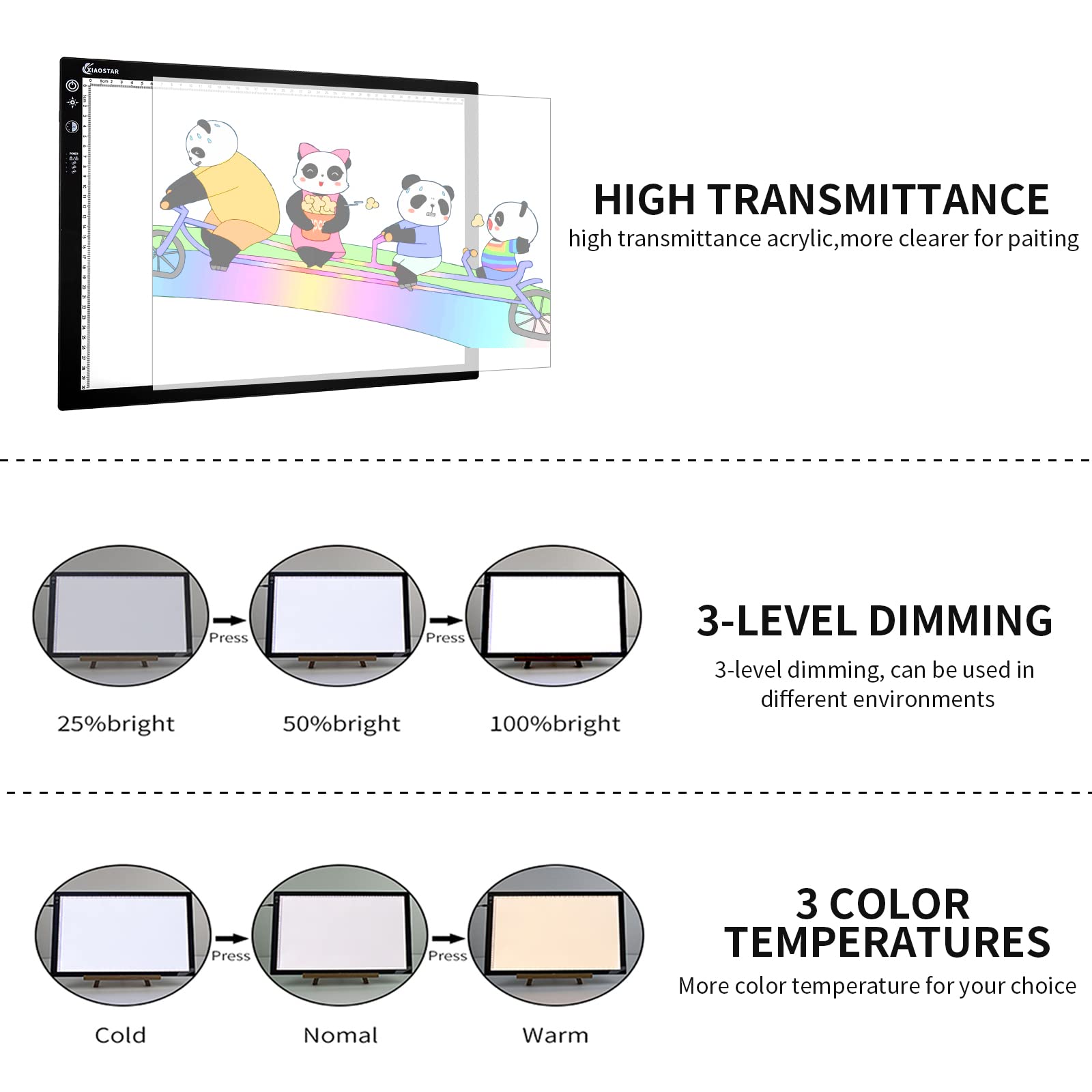 Light Box Drawing Pad A3, Dimmable 3 Brightness And Colour Temperature With Type C Charge Cable And Brightness Adjustable For Ar