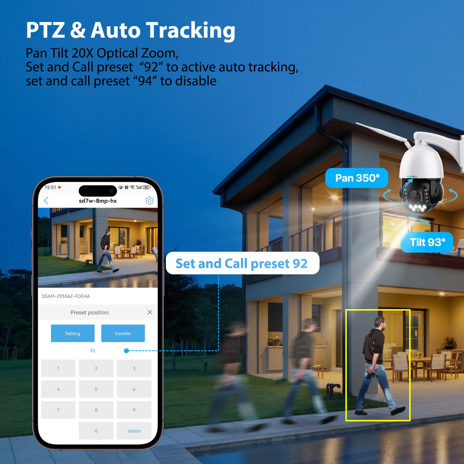Sv3C Ptz Security Ip Camera Outdoor, 20X Optical Zoom 5Mp Dual Band 2.4G 5Ghz Wifi Home Cameras Support Onvif, Rtsp Browser View