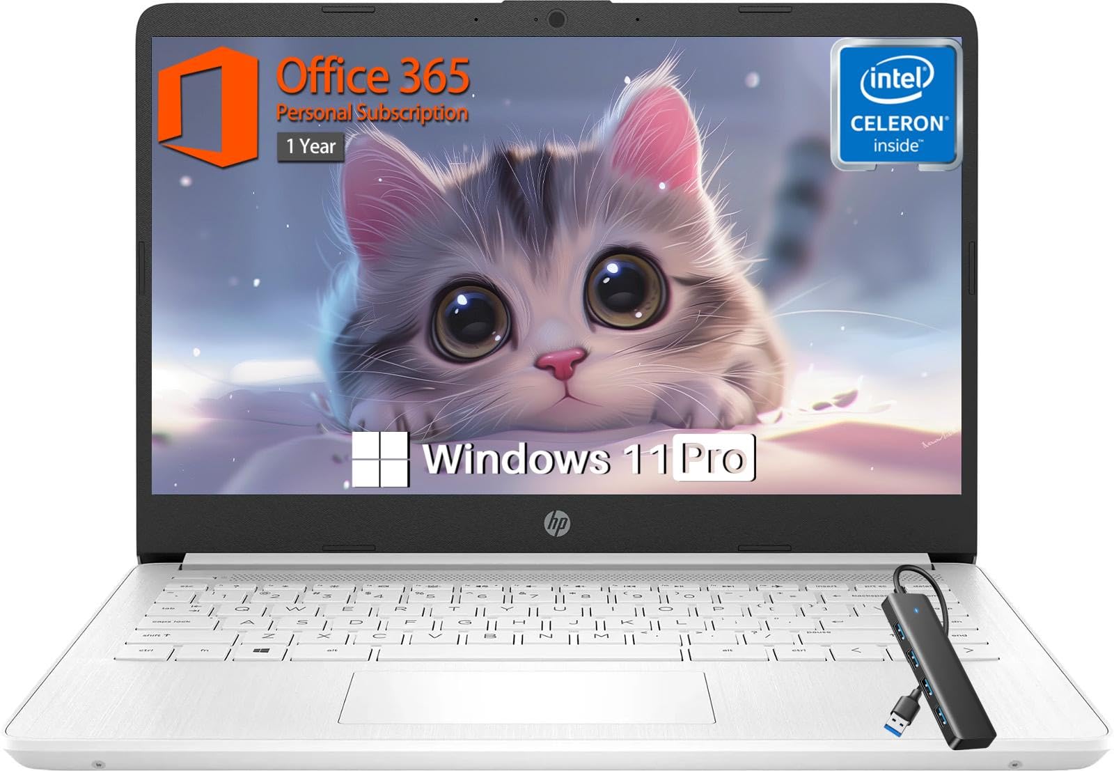 Hp 14 Inch Laptop Student Business, Intel Celeron N4120, 16Gb Ram, 320Gb Storage(64Gb Emmc+256Gb Msd), 1-Year Office 365, Intel 