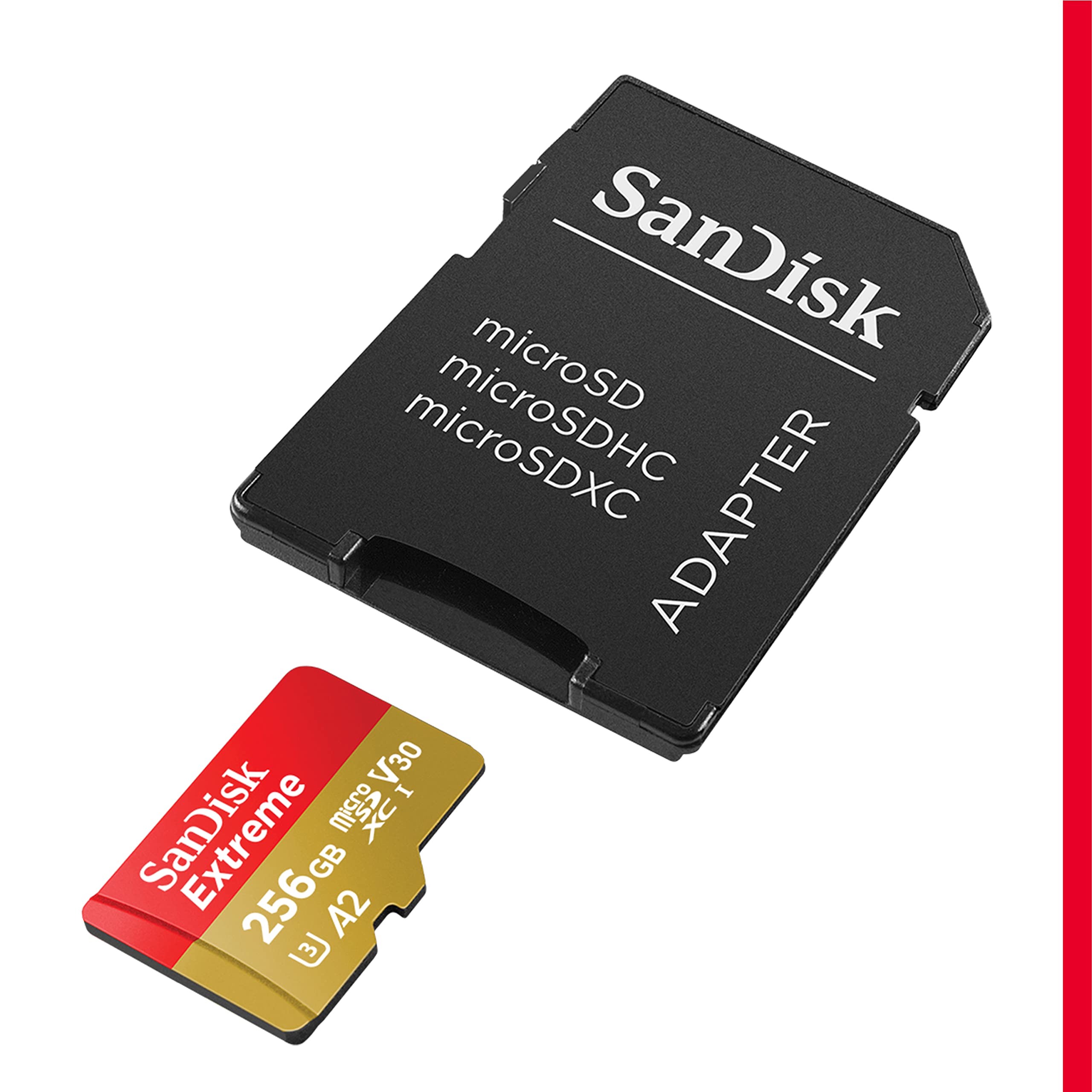 Sandisk 256Gb Extreme Microsdxc Uhs-I Memory Card With Adapter - Up To 190Mb/S, C10, U3, V30, 4K, 5K, A2, Micro Sd Card - Sdsqxa