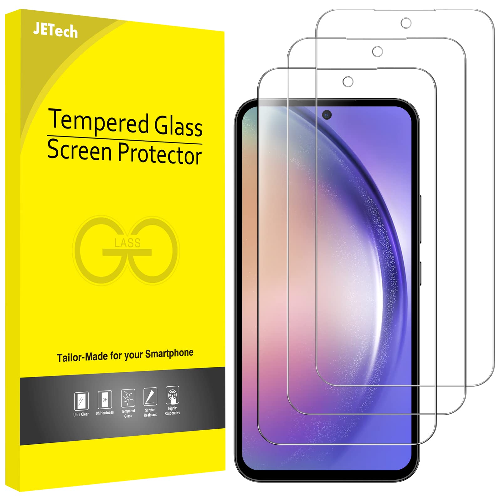 Jetech Screen Protector For Samsung Galaxy A54 5G 6.4 Inch, 9H Tempered Glass Film, Anti Scratch, Hd Clear, 3 Pack