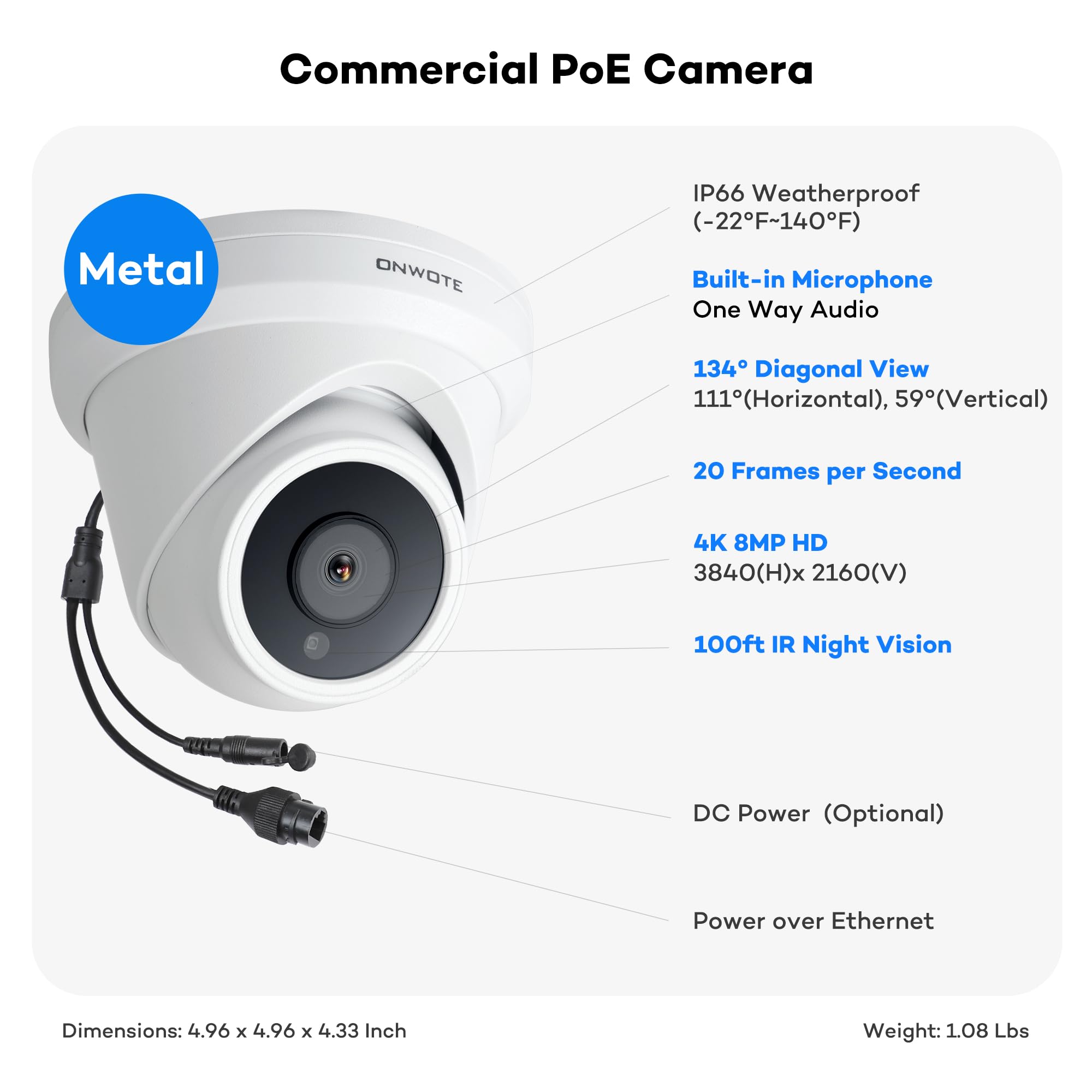 Onwote Nvr Poe Security Camera System 4K, 16 Channel 12Mp Commercial Nvr 4Tb, 8X 8Mp Wired Outdoor Ip Cameras, 134� Fov, Ai Detection, 24/7 Video Audio Recording, Cctv Surveillance For Home Business