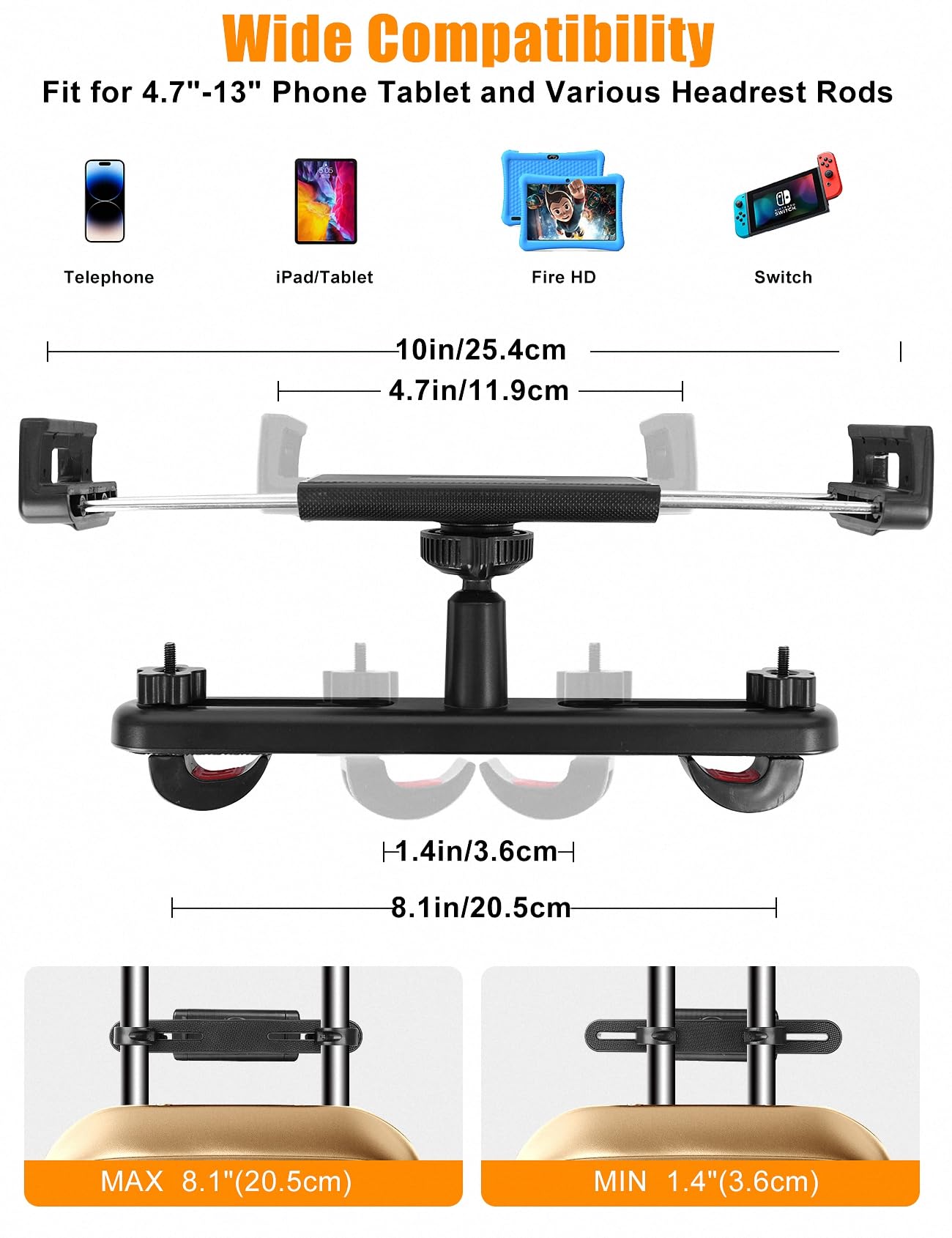 Wierss Tablet Ipad Holder For Car Headrest Back Seat, [Steel Super Stable, No Noise] Tablet Mount Car Holder Backseat For Kids R