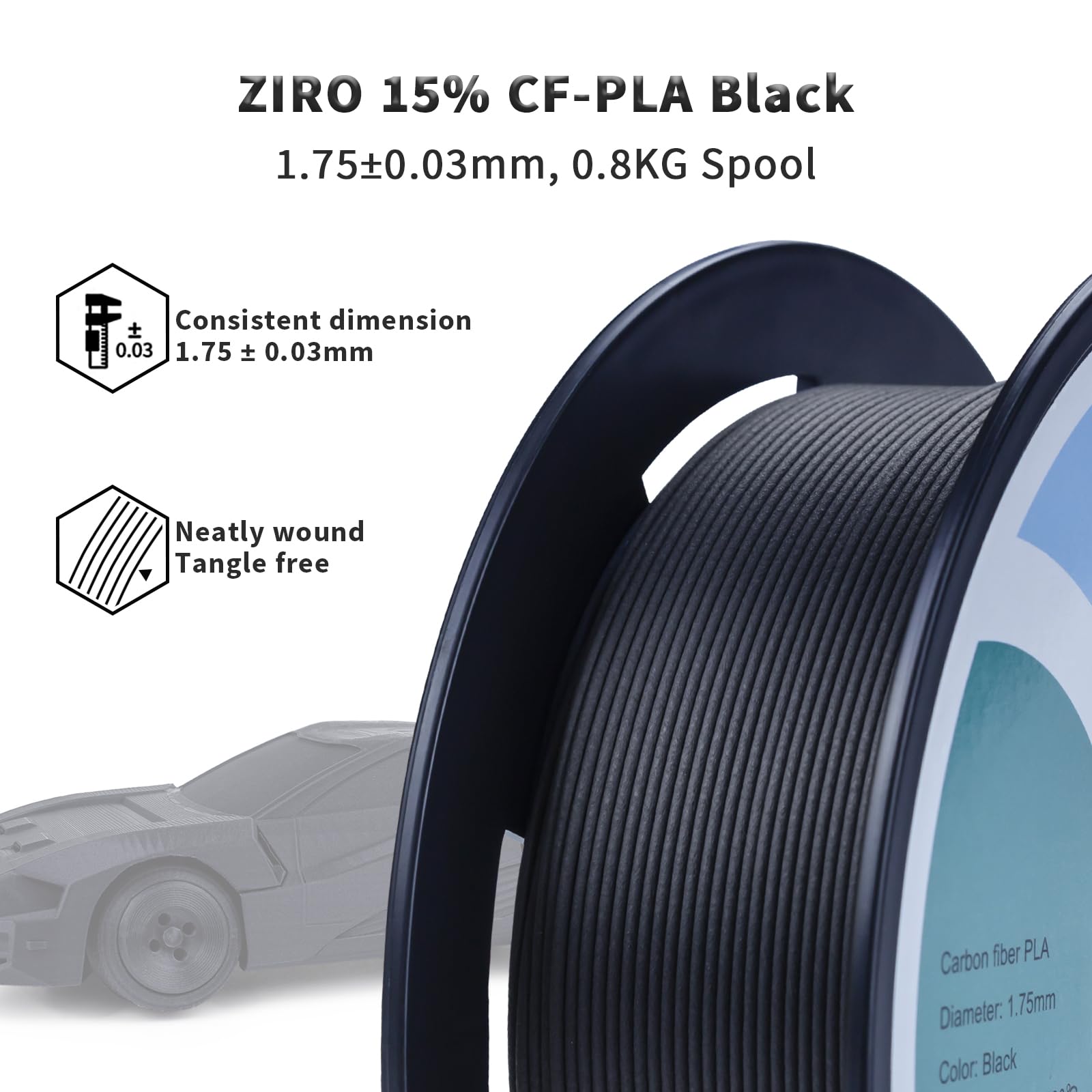 Ziro Carbon Fiber Pla Filament 1.75Mm,3D Printer Filament Carbon Fiber Pla 1.75Mm 0.8Kg Spool   Black