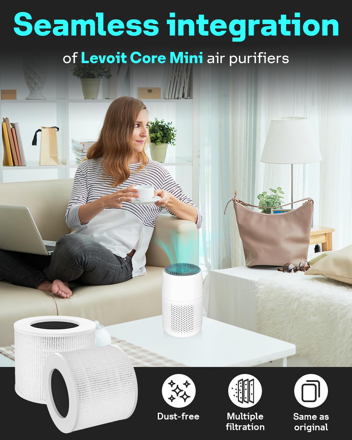 True Hepa Core Mini Replacement Filter For Levoit Core Mini Air Purif Ier,3 In 1 Hepa, High Efficiency Activated Carbon(1 Filter