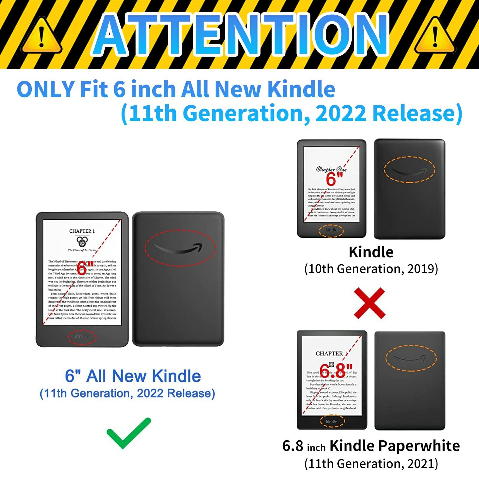 Case For 6'' Kindle 11Th Generation 2022 Release Only Pu Leather Slim Folio Lightweight Cover With Smart Auto Wake/Sleep Protect