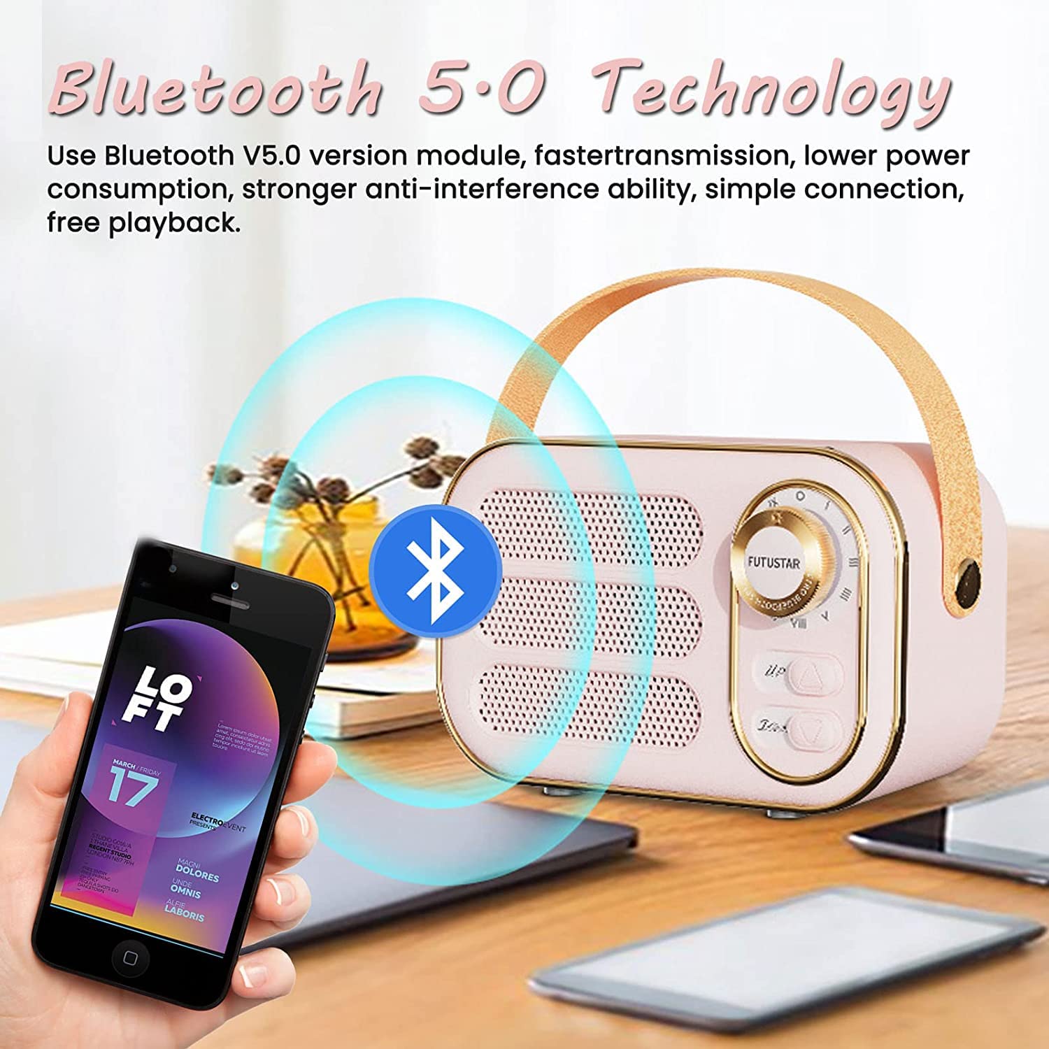 Anliato Retro Bluetooth Speaker, Vintage Portable Wireless Bluetooth Speakers With Loud Volume Bluetooth 5.0 Support Tf Card U D