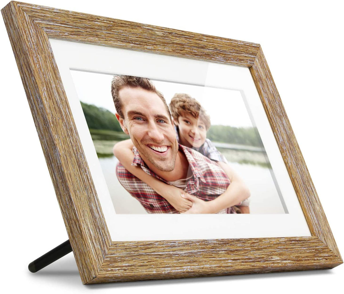 Aluratek 10” Distressed Wood Digital Photo Frame with Auto Slideshow, 1024 x 600 (ADPFD10F), 10' Wood Border, 10 Inch, Non-WiFi