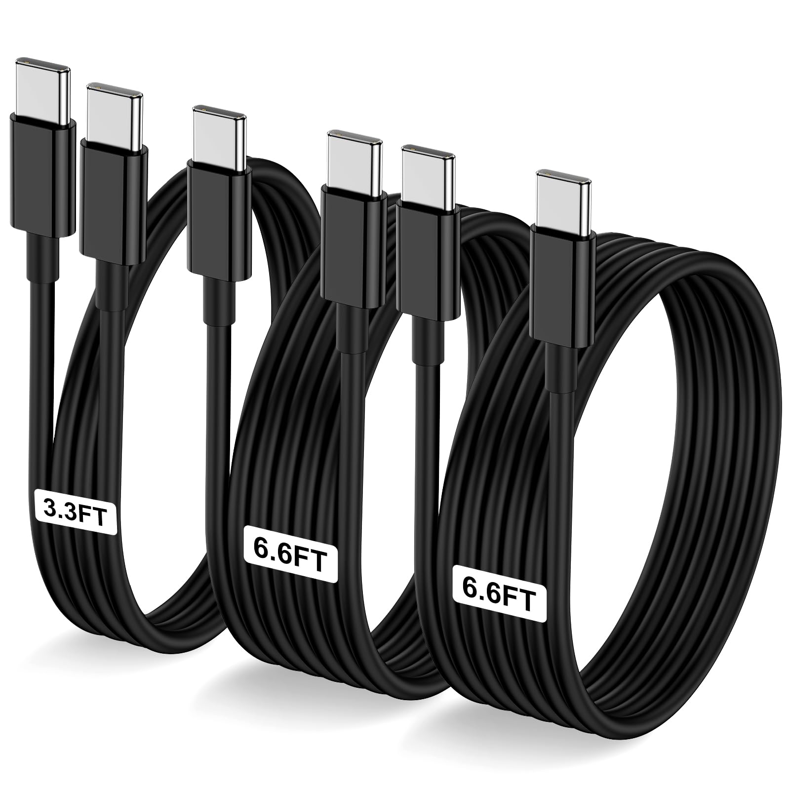 Lofpye 3 Pack Black [3.3Ft+6.6Ft+6.6Ft] 60W Usb C To Usb C Cable, Type C To Type C Cable,Fast Charging Cable For Iphone 15/15Plu