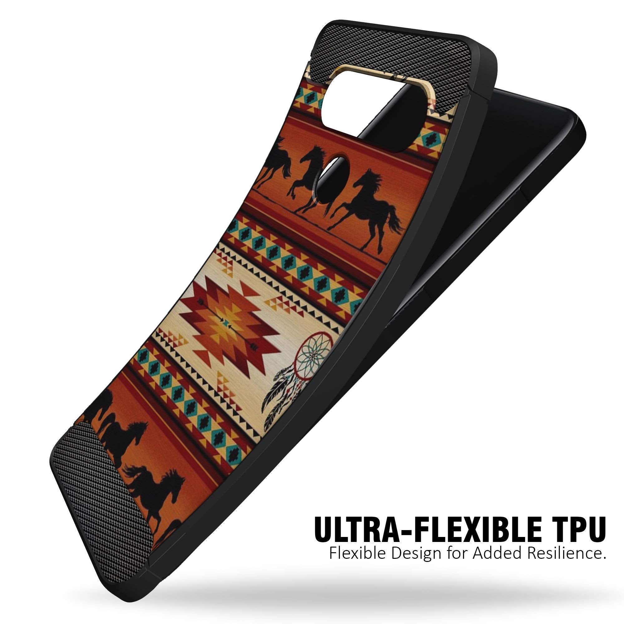 Casesondeck Case Compatible With [Lg V40 Thinq] Tribal Floral Matte Tpu Flexible Carbon Fiber Textured (Western Horse Tribal)