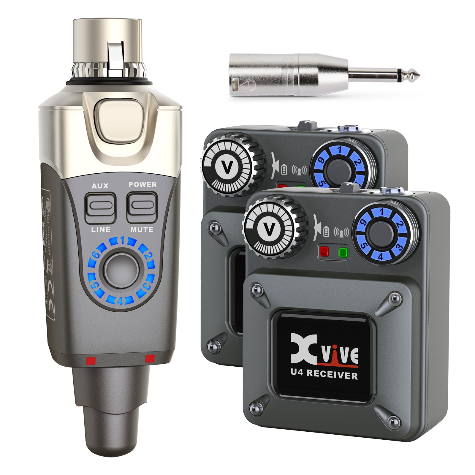 Xvive U4R2 Wireless In Ear Monitor System Professional Iem System 1 Transmitter And 2 Beltpack Receiver For Studio, Band Rehears