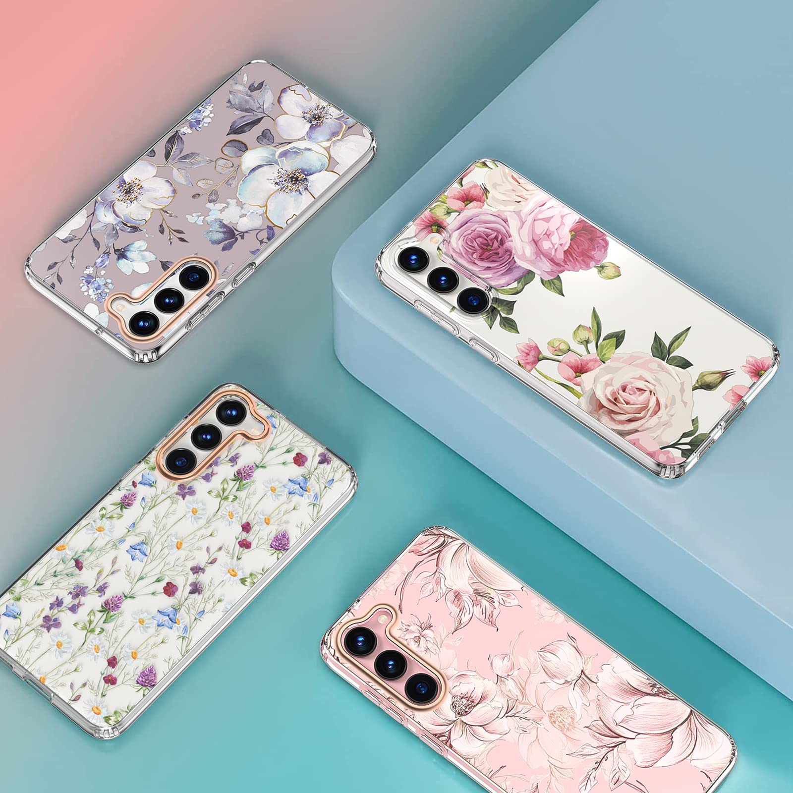 Milprox Compatible With Samsung Galaxy S23 Flower Case, Cute Case Design For Girls Women, Shockproof Floral Pattern Hard Back Fo