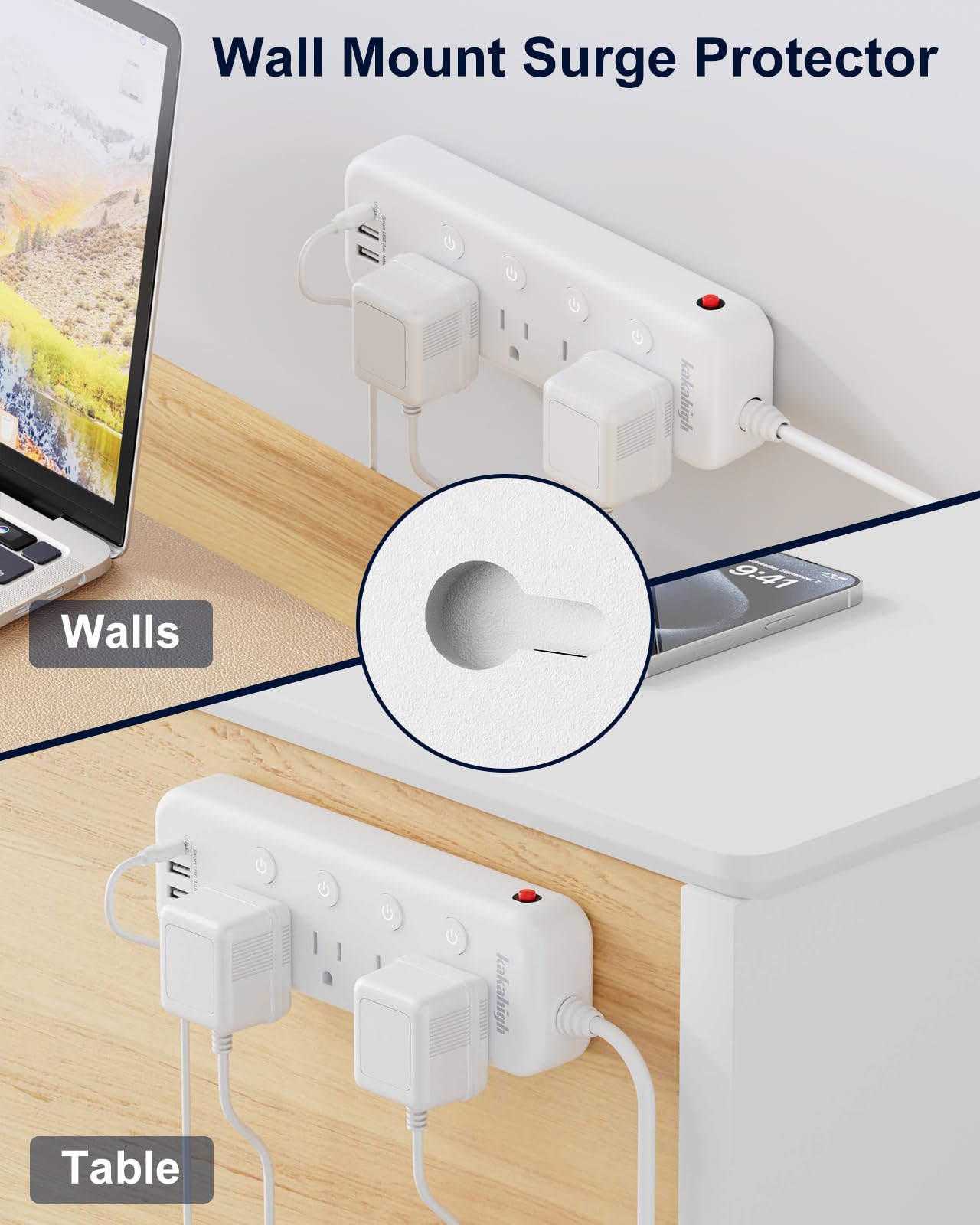 Appliance Extension Cord With Individual Switches On Off   5 Ft, 14 Gauge Heavy Duty Extension Cord With Usb Ports, 8 Outlets, H