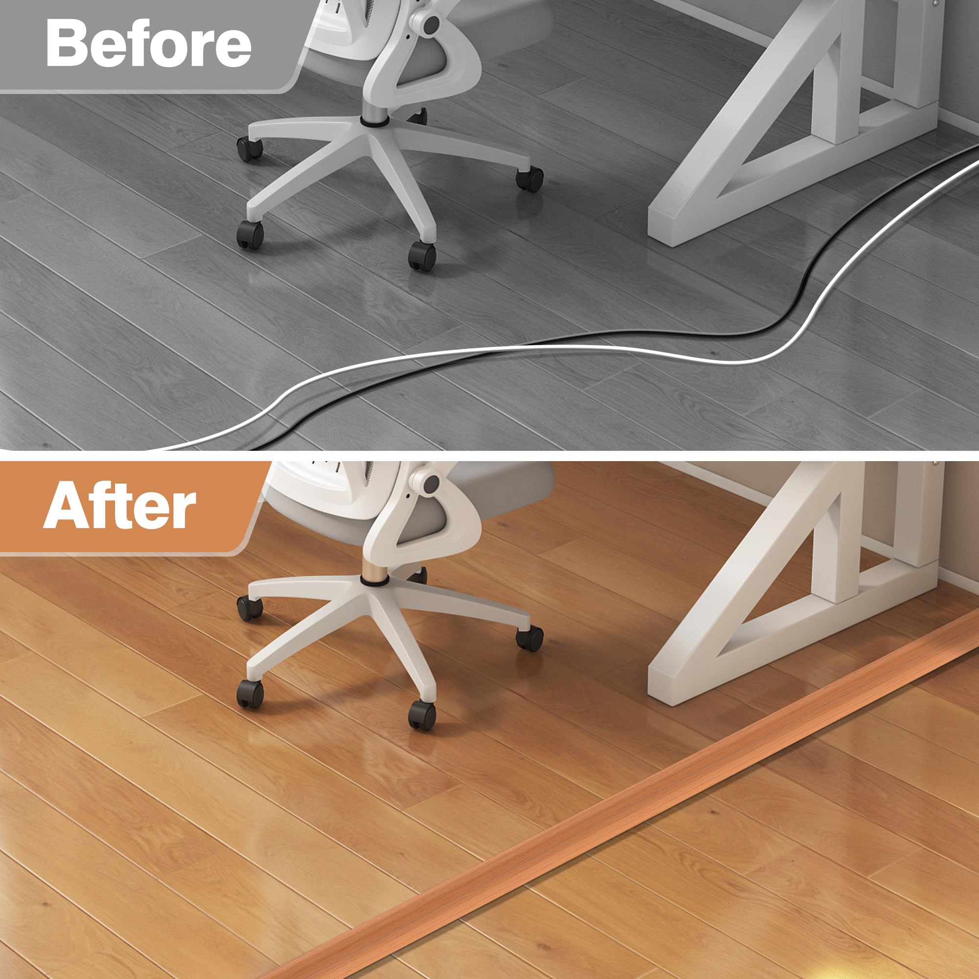Crocsee 4Ft Self Adhesive Floor Cord Cover For Wires, Low Profile Cord Hider Cable Management, Trimmable Pvc Cord Protector   Co