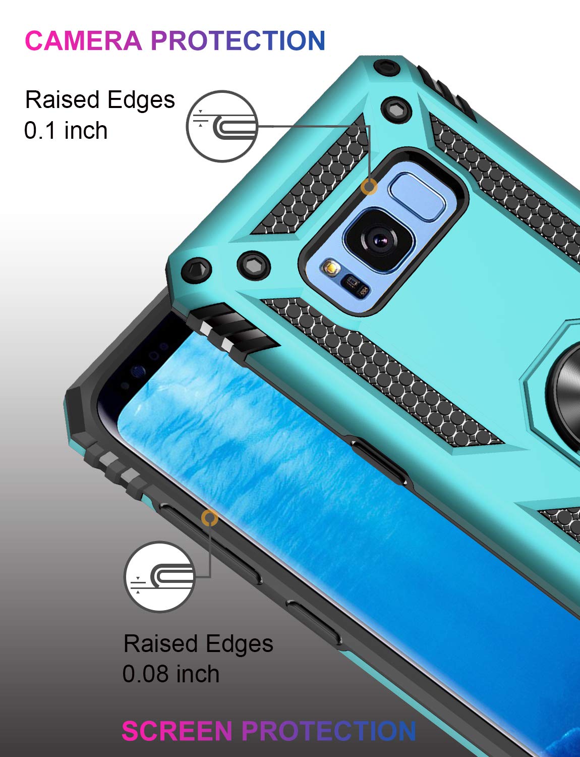 Lumarke For Galaxy S8 Case,Pass 16Ft. Drop Tested With Magnetic Ring Kickstand Compatible With Car Mount Holder,Military Grade P