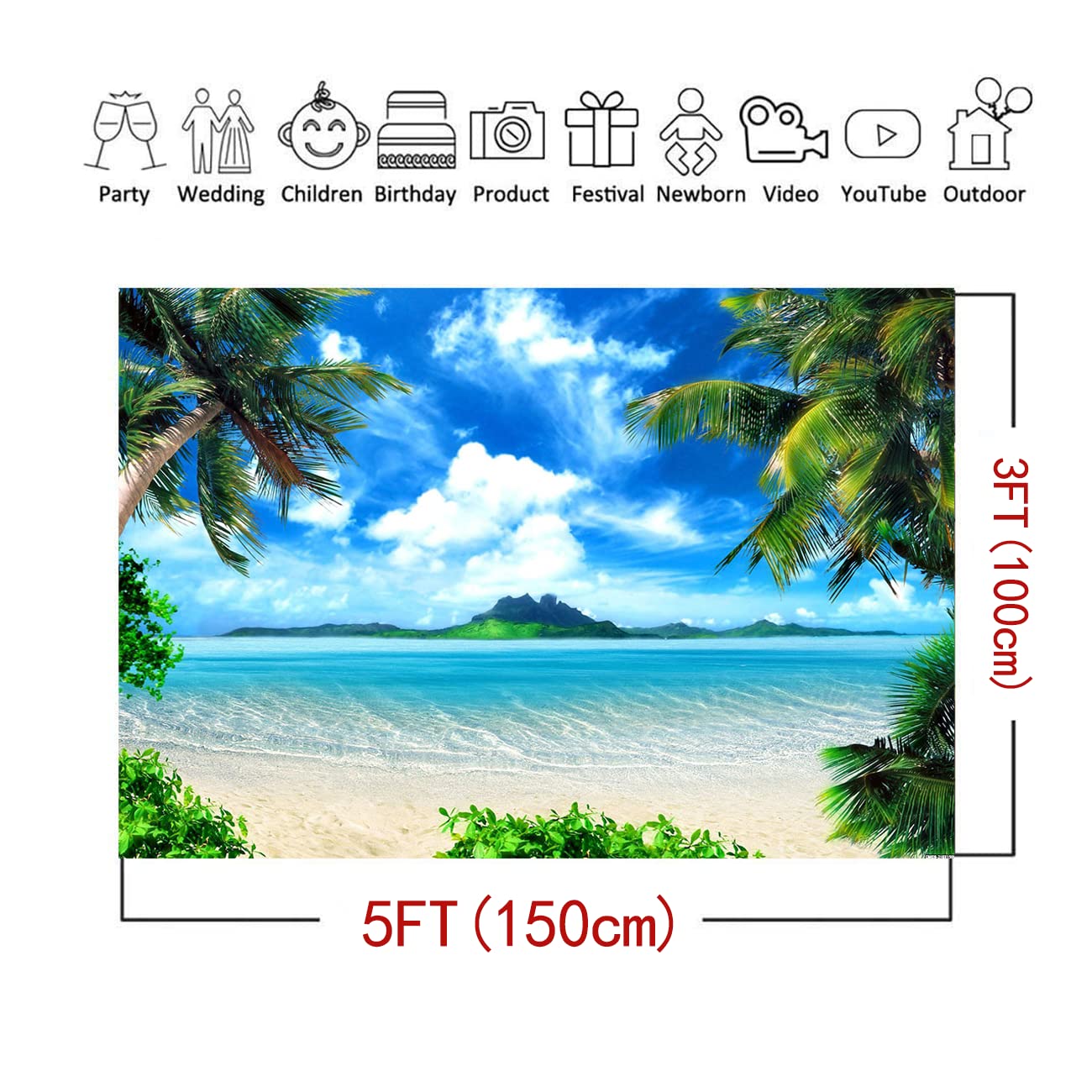 Summer Beach Theme Photo Background Hawaii Coconut Tree Banquet Scene Photography Background Wedding Party Decorative Banner Pho