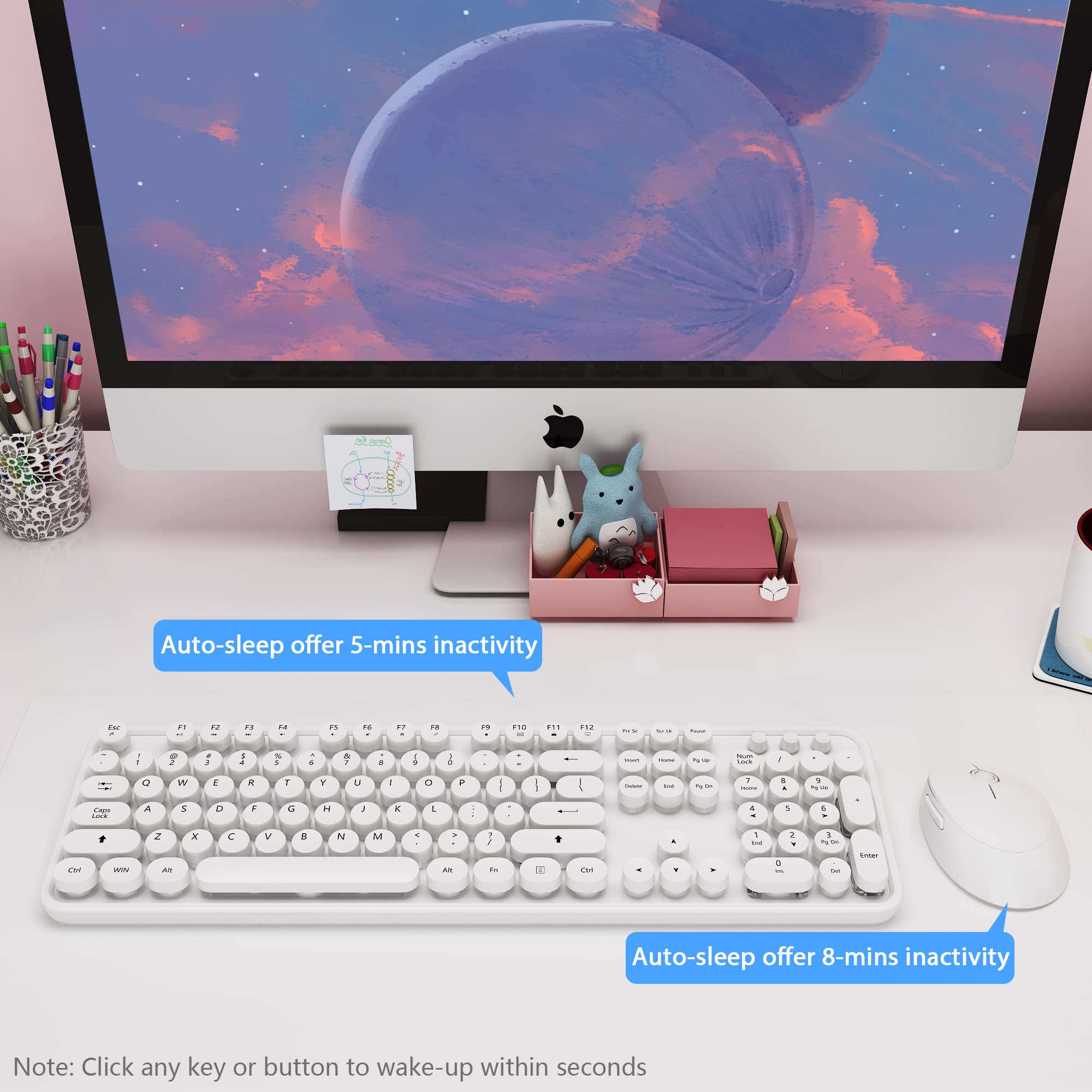 Wireless Keyboard Mouse Combo, 104 Keys Cute White Keyboard With Number Pad & Mouse For Windows, Computer, Pc, Notebook, Laptop