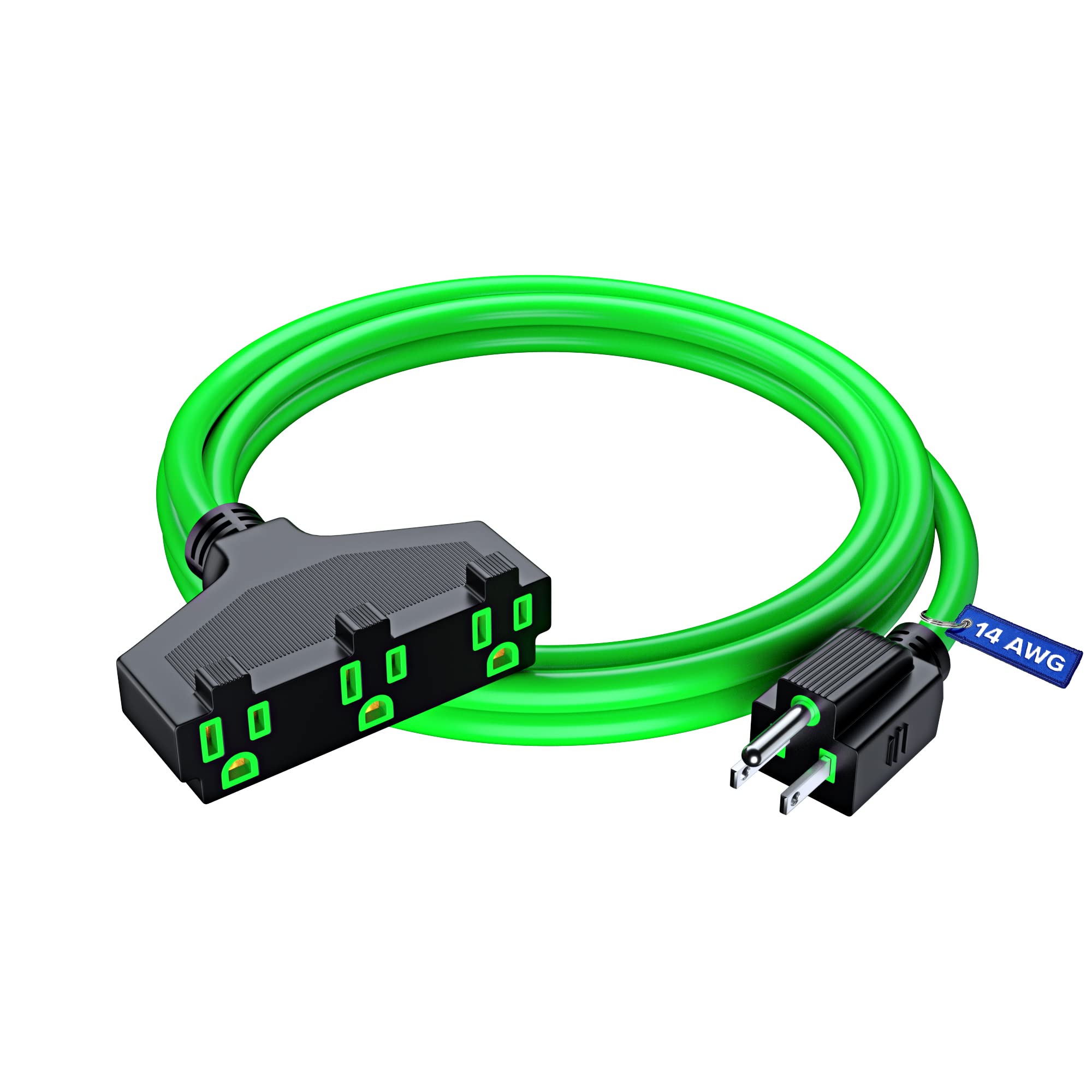 Extension Cord 6 Feet, Sjtw Extension Cord With Multiple Outlets, 14 Gauge (Green) Etl Listed