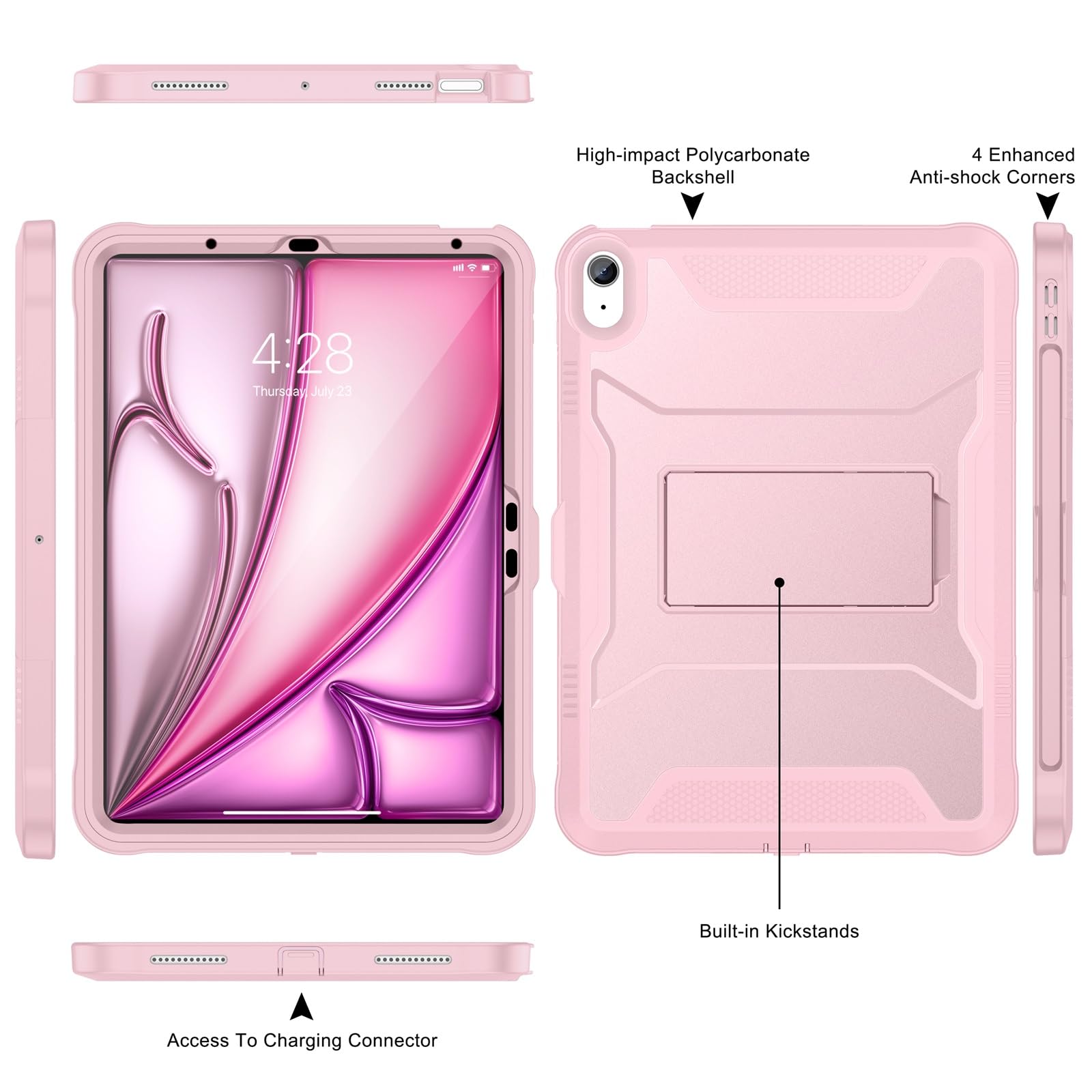 Soke Case For Ipad Air 11 Inch M2, Ipad Air 6Th/5Th/4Th Generation (2024/2022/2020), With Built In Screen Protector And Kickstan