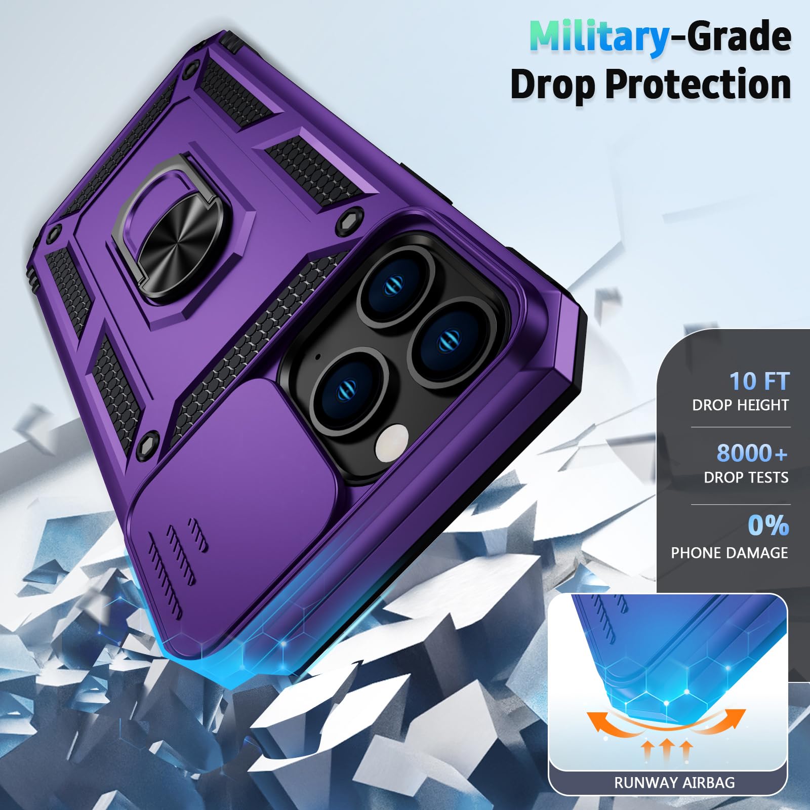 Weycolor For Iphone 11 Pro Case With Camera Lens Cover, Hd Screen Protector, 10 Ft Military Grade Drop Protection, Magnetic Ring
