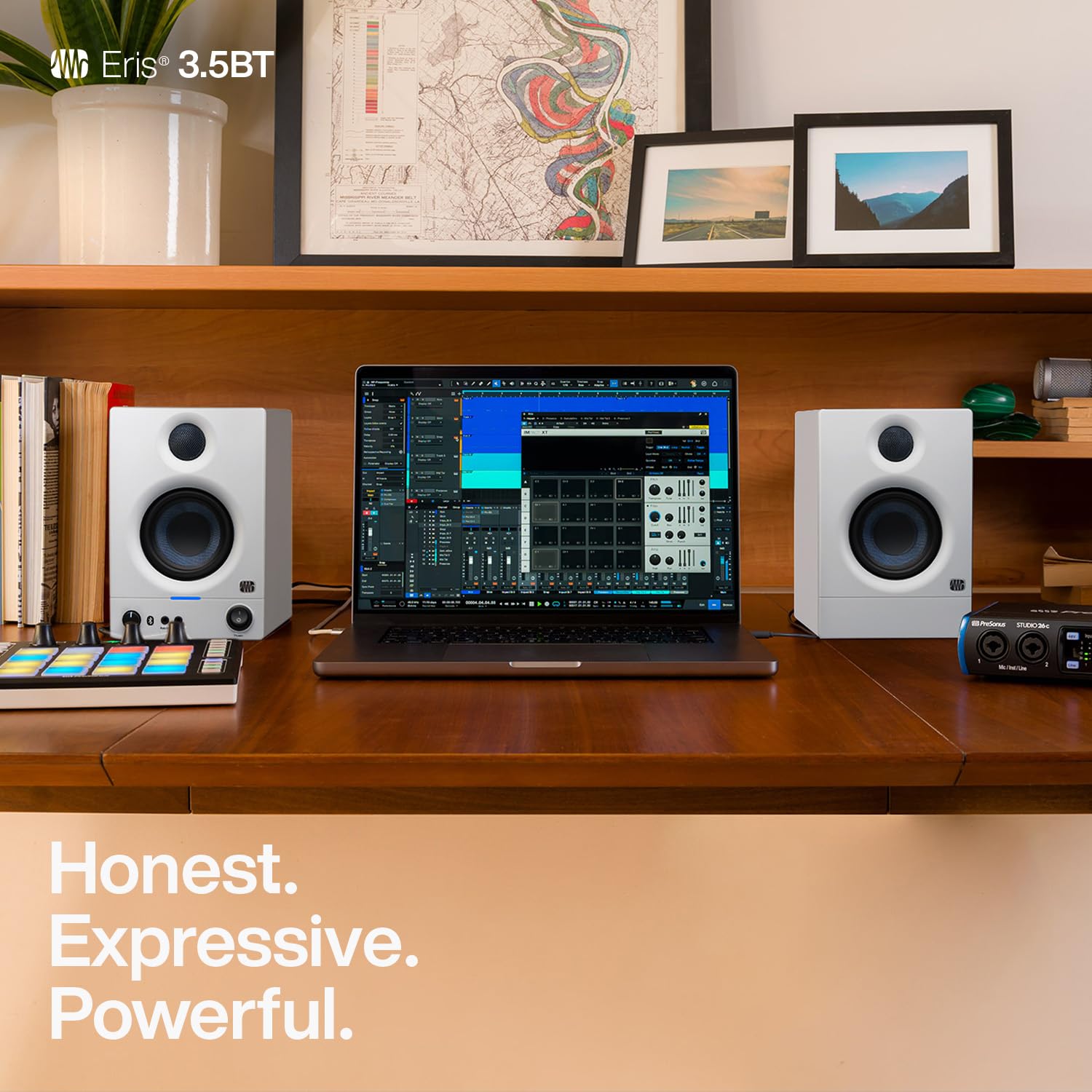 Presonus Eris 3.5Bt Bluetooth Studio Monitors (White), Pair   Powered, Active Monitor Speakers For Desktop, Turntable, Record Pl