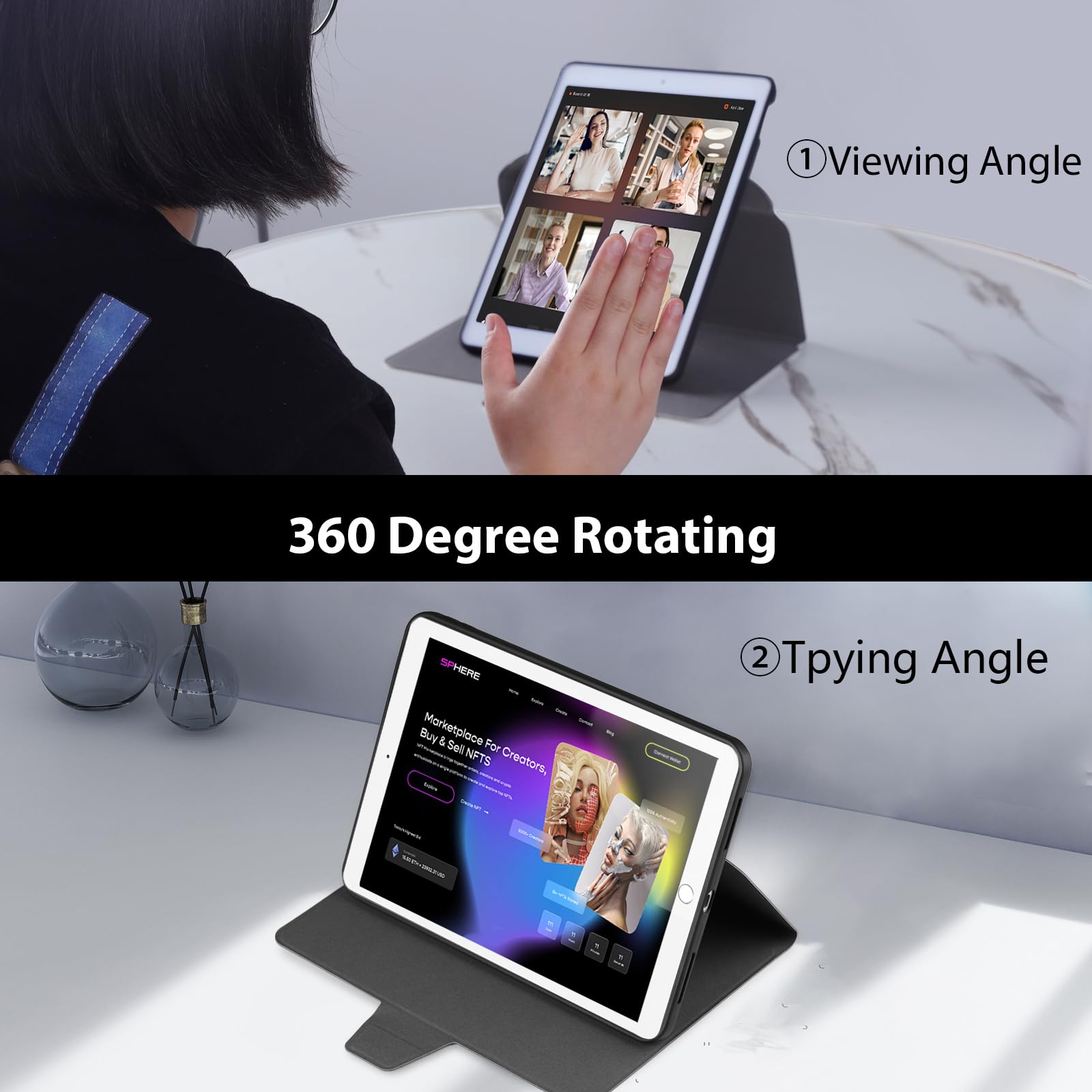 Anpredo 360 Rotating Case For 9.7 Inch 6Th/5Th Generation, Air 2/Air 1 With Auto Wake/Sleep, Magnetic Clasp, Multi Angle Viewing