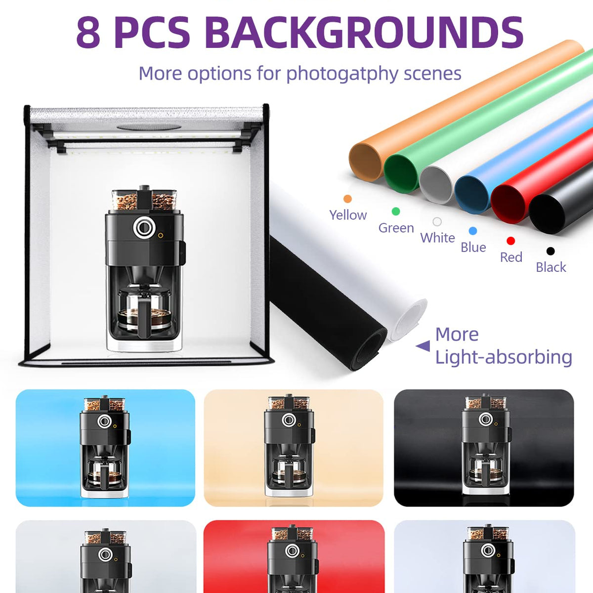 Photo Light Box 8 Pcs Backdrops, Samtian 24''/60Cm Professional Studio ...