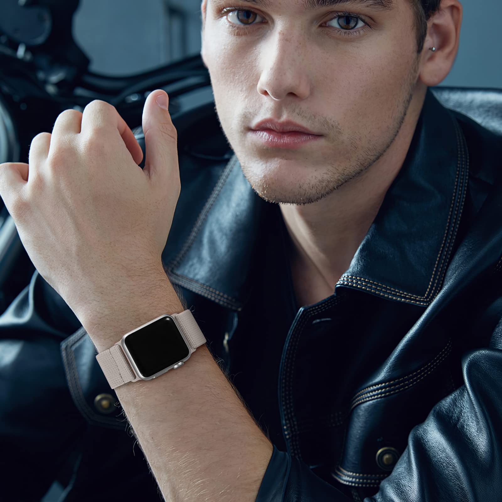 Daqin 3 Pack Stretchy Nylon Bands Compatible With Apple Watch 38Mm 40Mm 41Mm 42Mm 44Mm 45Mm 46Mm, Adjustable Nylon Elastic Braid