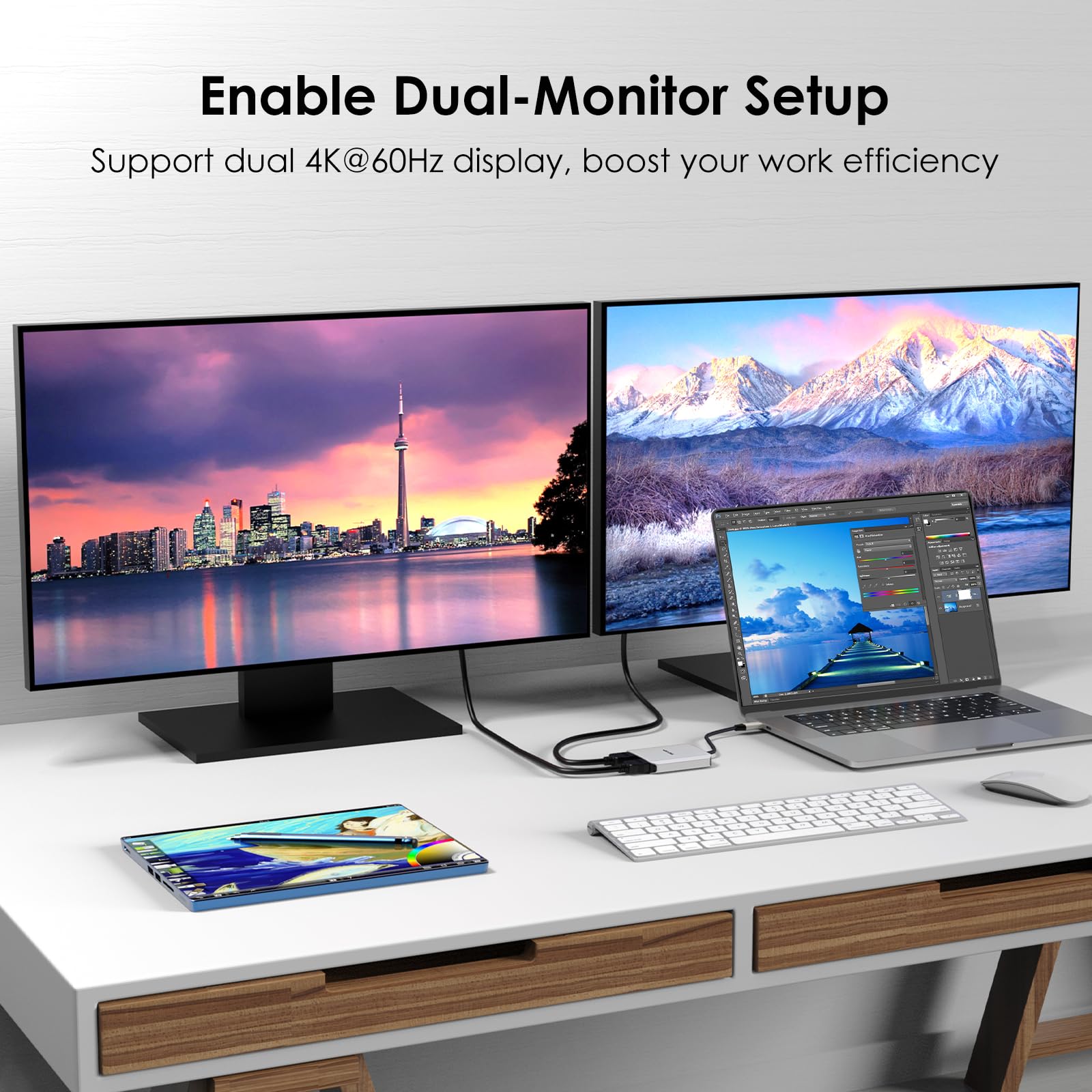 Usb C To Dual Hdmi Adapter, Wavlink Dual 4K@60Hz Hdmi Adapter With 100W Power Delivery For Dell Xps, Hp, Lenovo, Thunderbolt 3/4