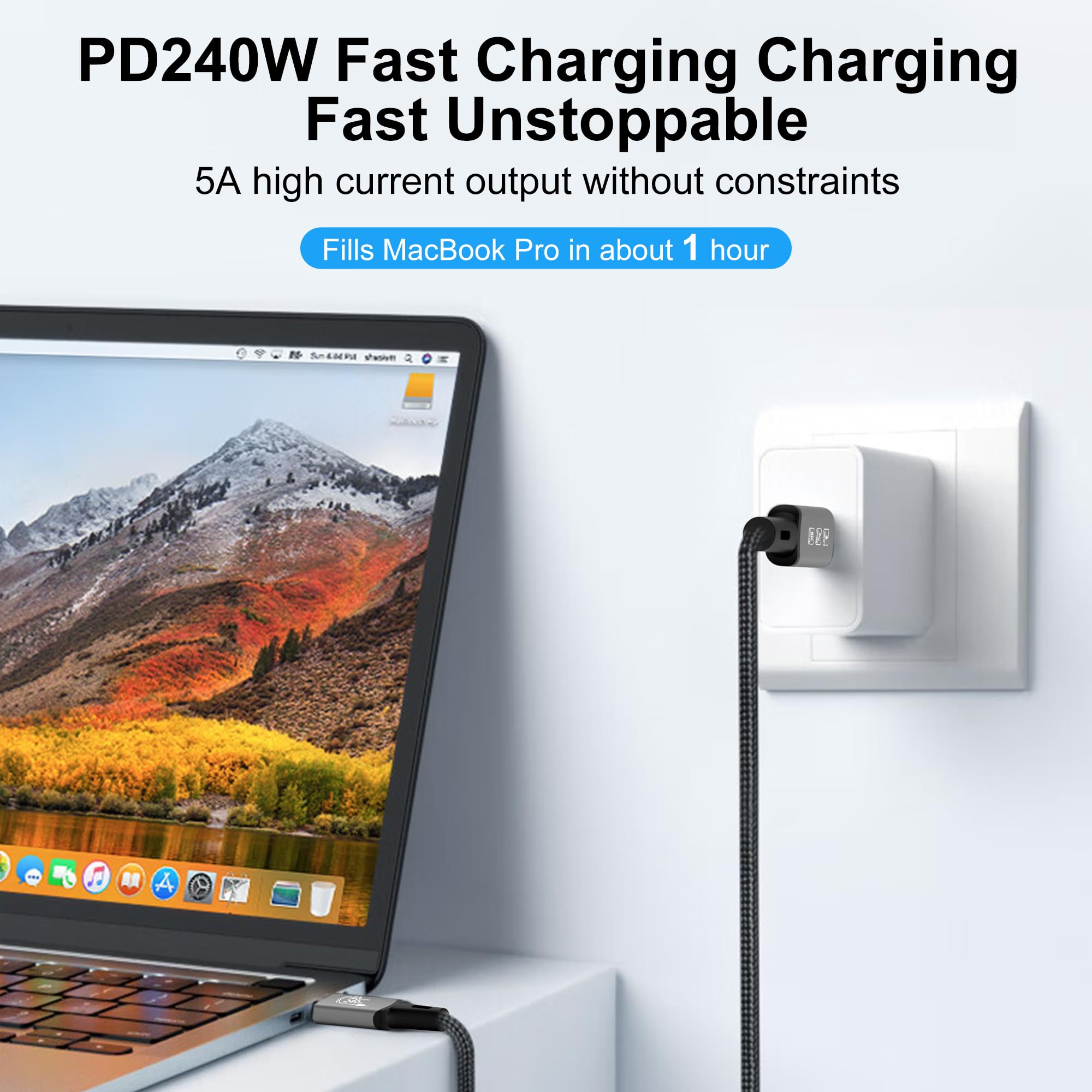 Usb4 Cable, With Thunderbolt 4 Cable, 240W Charging Cable, 40Gbps Data Cable, 8K @ 60Hz 4K120Hz Hdr, Pd3.1, Usb C To Usb C Cable, M1 M2 M3 Ssd Laptops Monitor