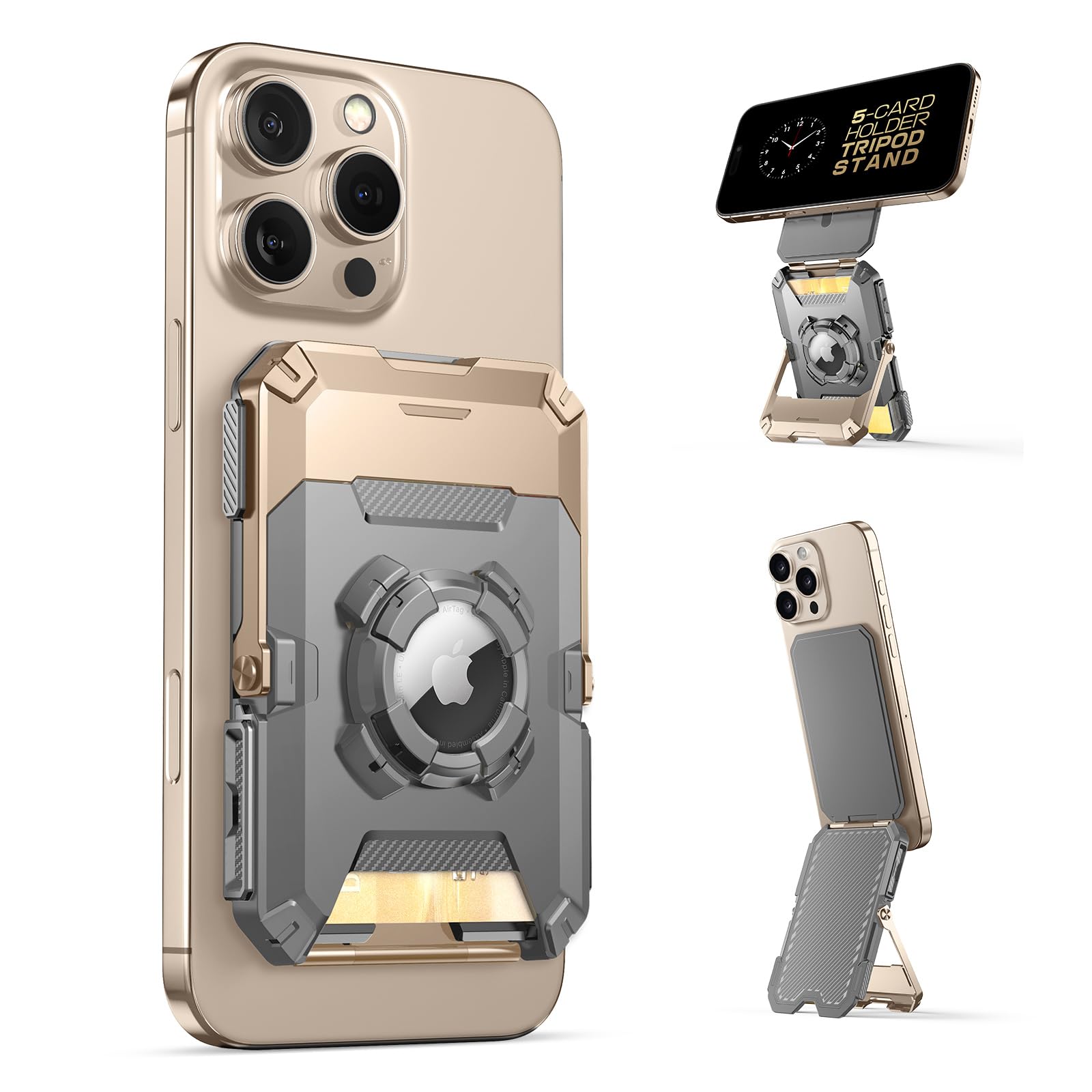 Supcase For Magsafe Wallet With Airtag Holder, Magnetic Airtag Wallet For Men, [Hold 5 Cards] [Adjustable Stand] [Rfid Blocking]