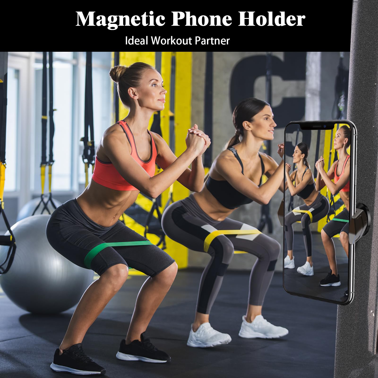 Magnetic Phone Holder Suitable For Gym, 360 Adjustable, Heavy Duty Magnet Phone Mount For Gym Workout Record, Shoot Hands-Free V