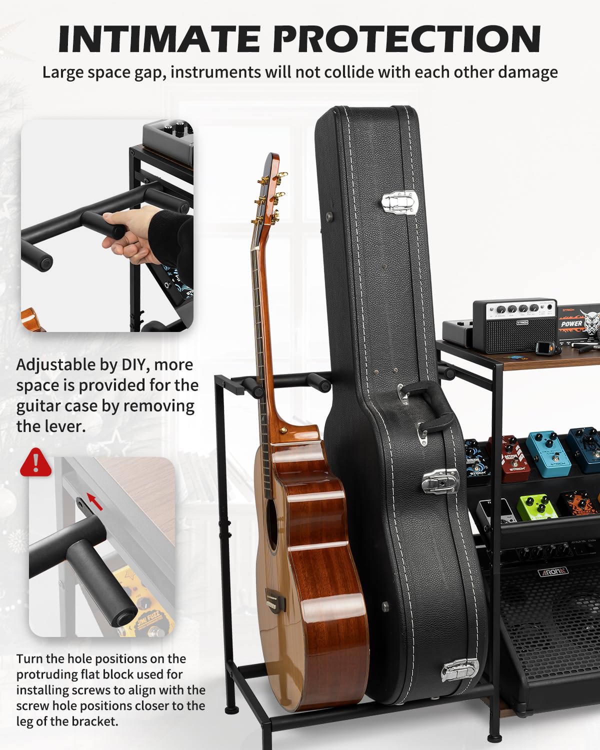 Strich Guitar Stand - Multiple Guitar Rack With Pedals Organizer For Acoustic, Electric, Bass, Amp Accessories - Display Stand F
